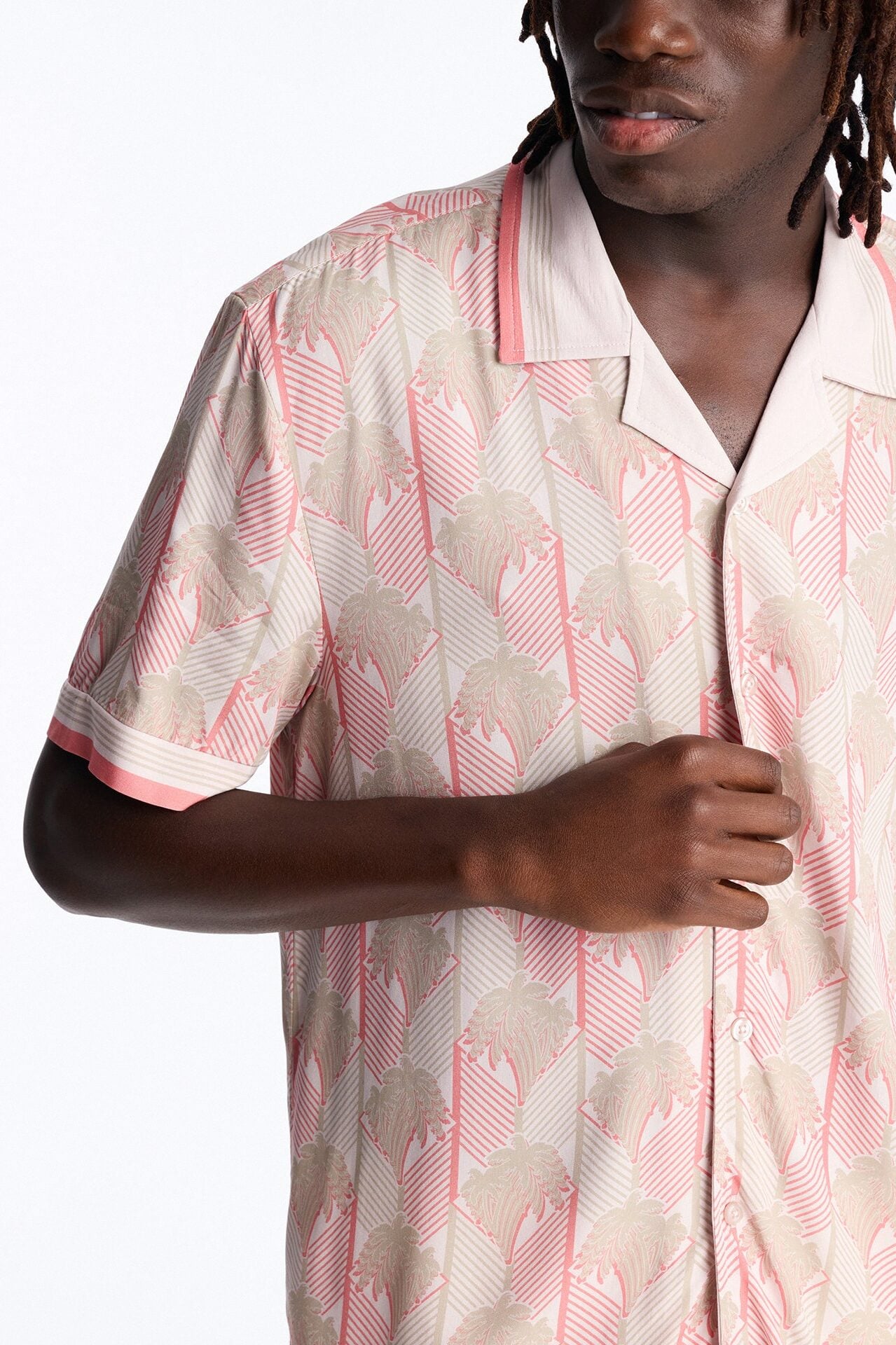 Crimson Palms Button Up Shirt - Red image 3