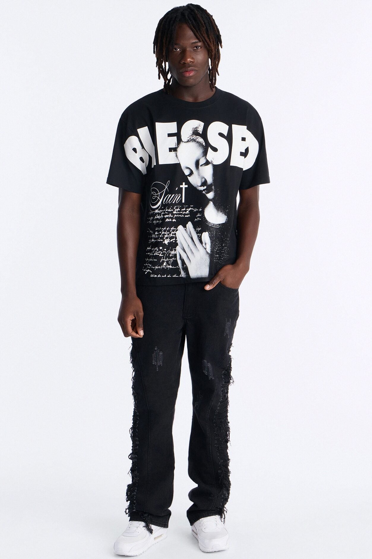 Stacked Slim Flare Slashed Down Jean - Black Wash image 2