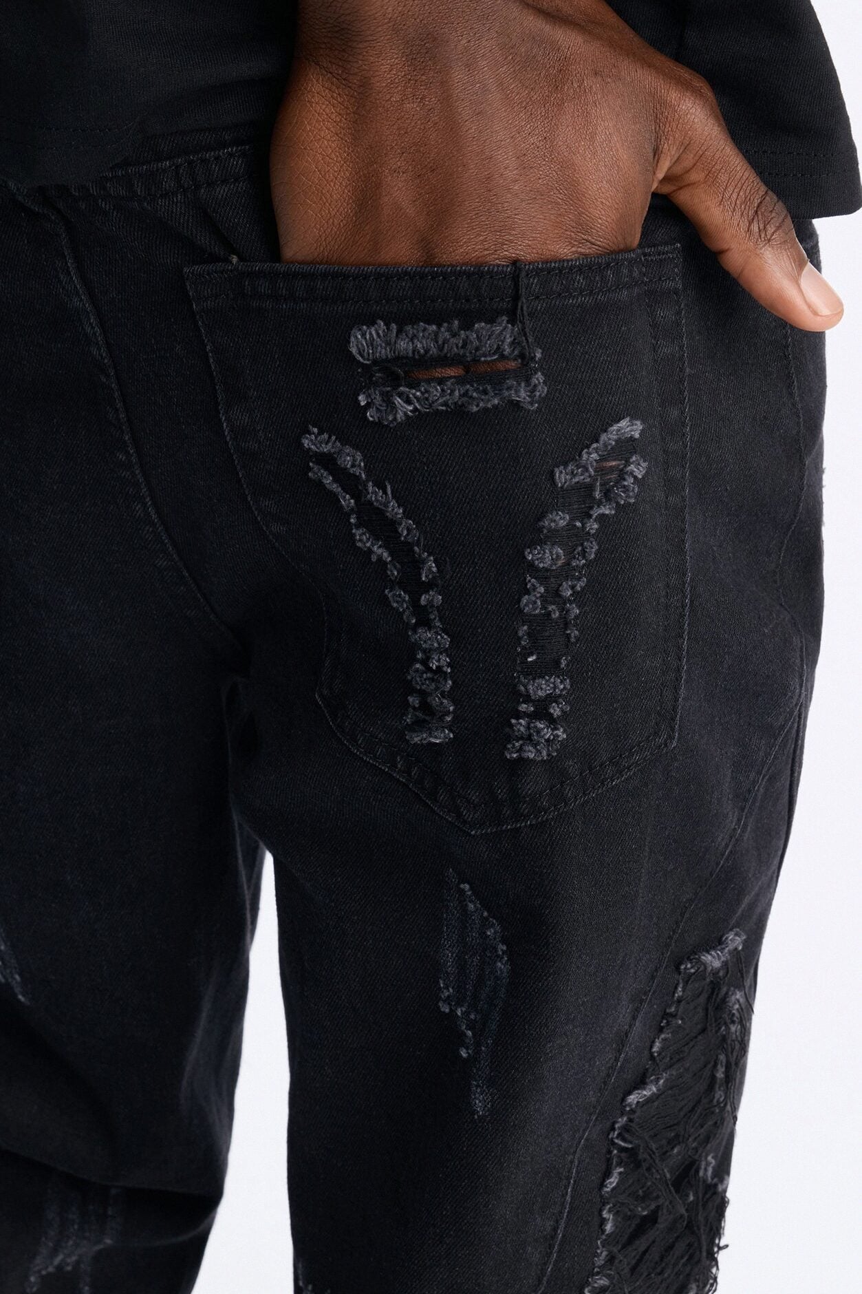 Stacked Slim Flare Slashed Down Jean - Black Wash image 4