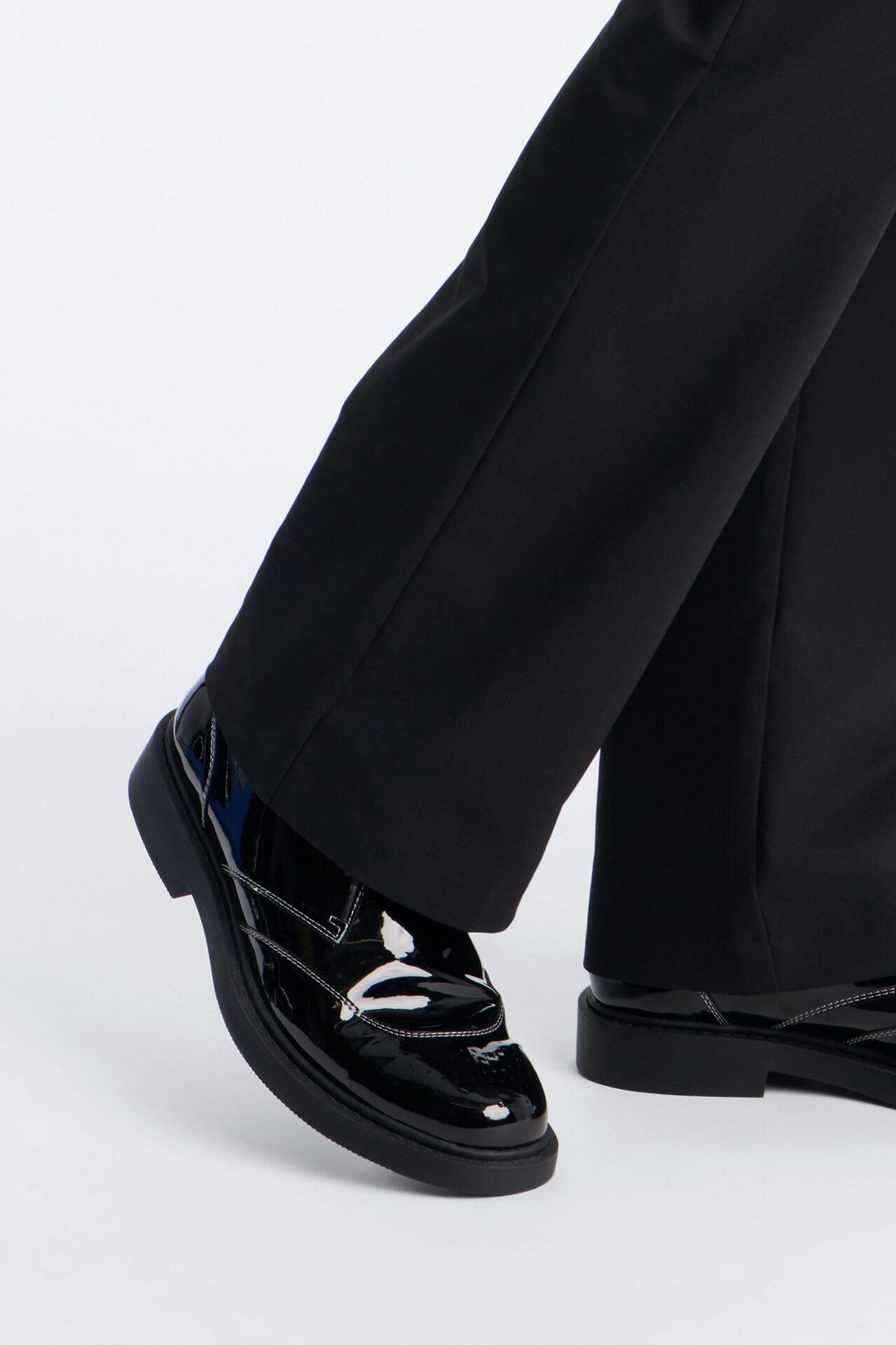Faux Patent Leather Oxford Lace Up Shoes - Black image 2