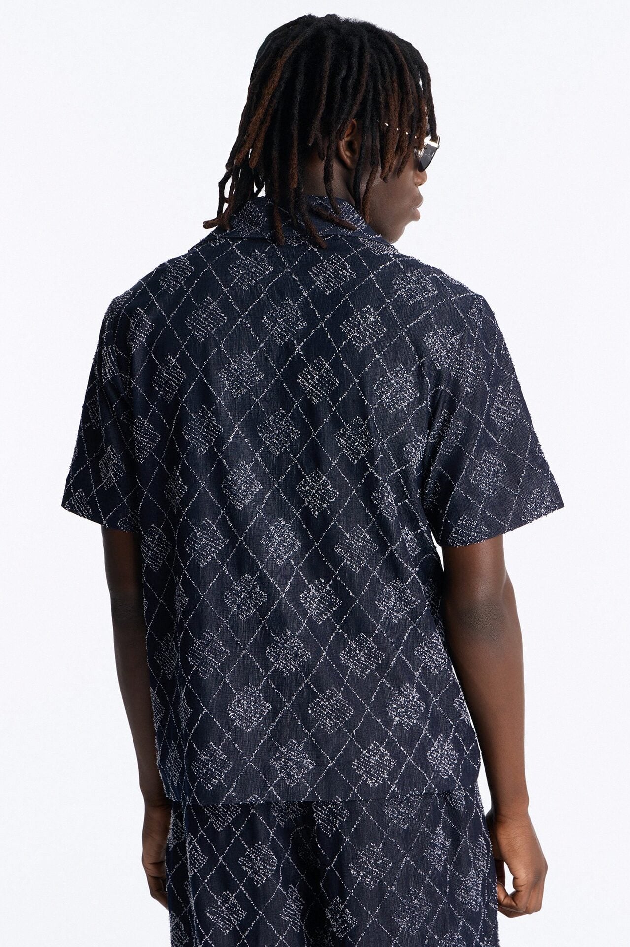 Diamond Frayed Jacquard Polo - Navy image 4