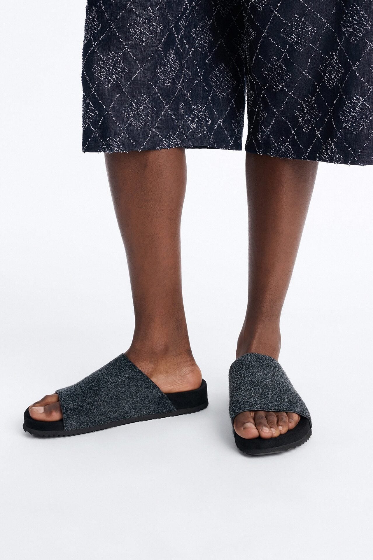 Genuine Suede Textured Slip On Slide - Black image 2