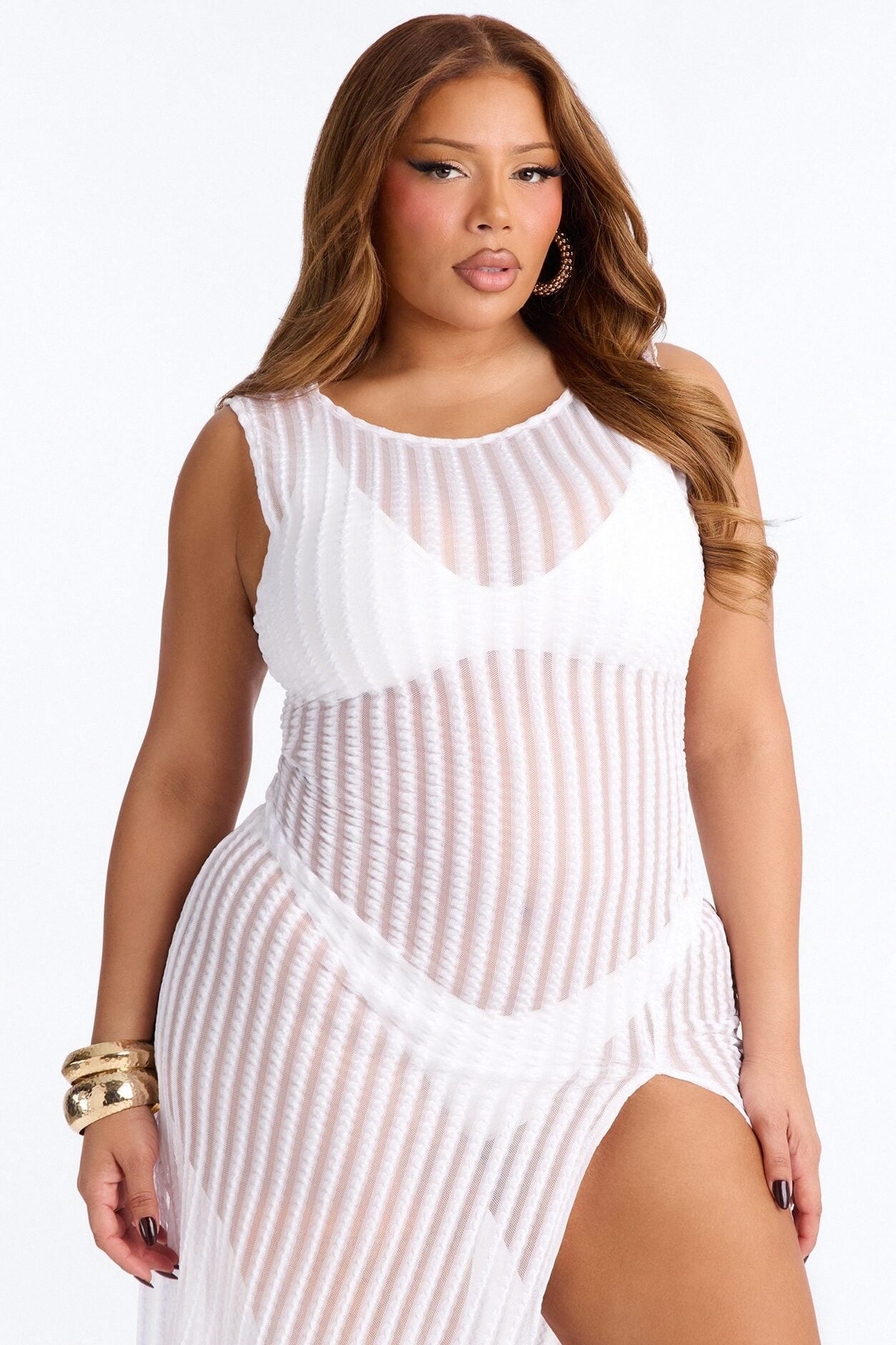 Island Breeze Mesh Slit Cover Up Maxi Dress - White image 6