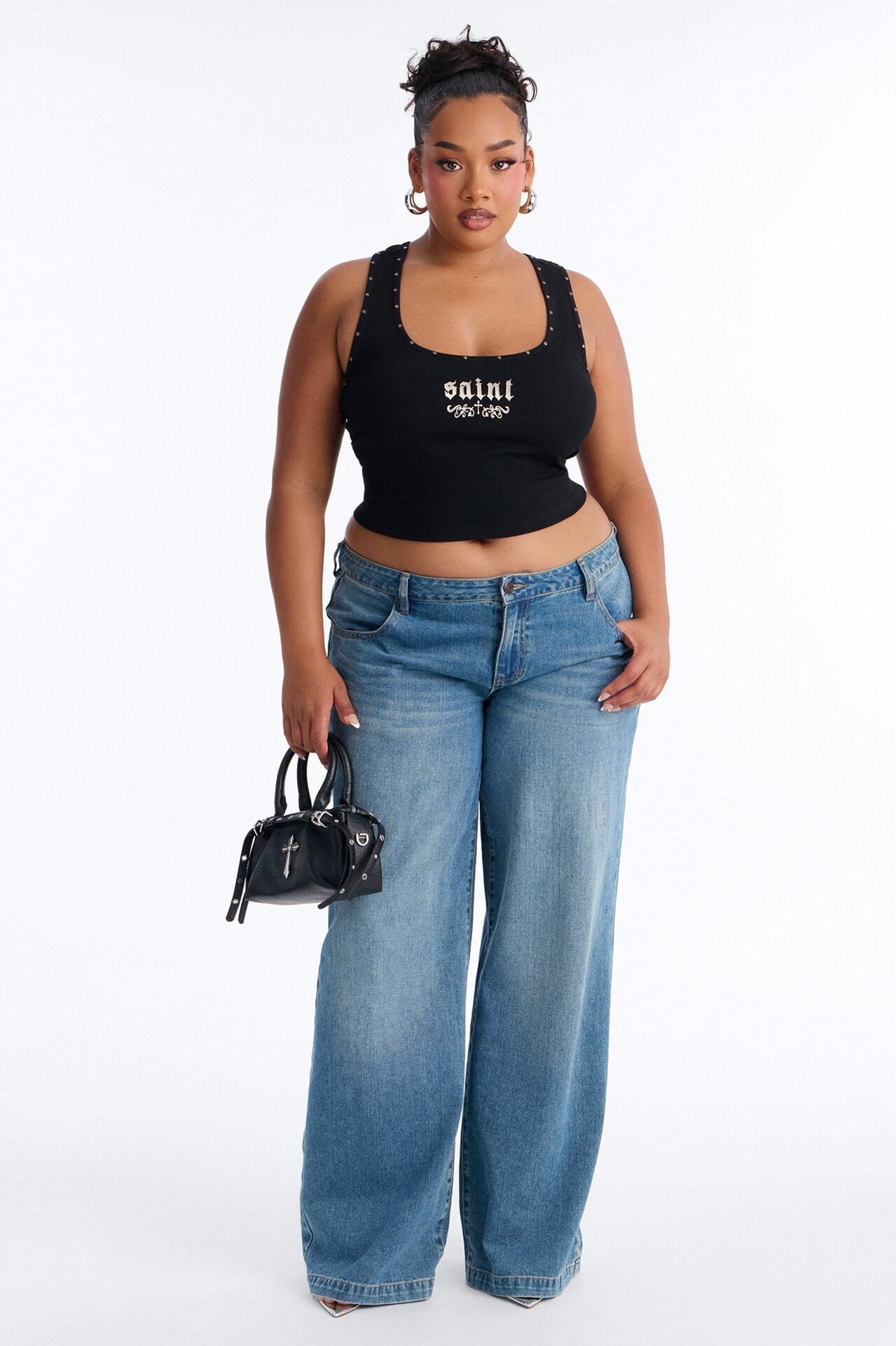 Such A Saint Studded Ribbed Tank Top - Black image 1