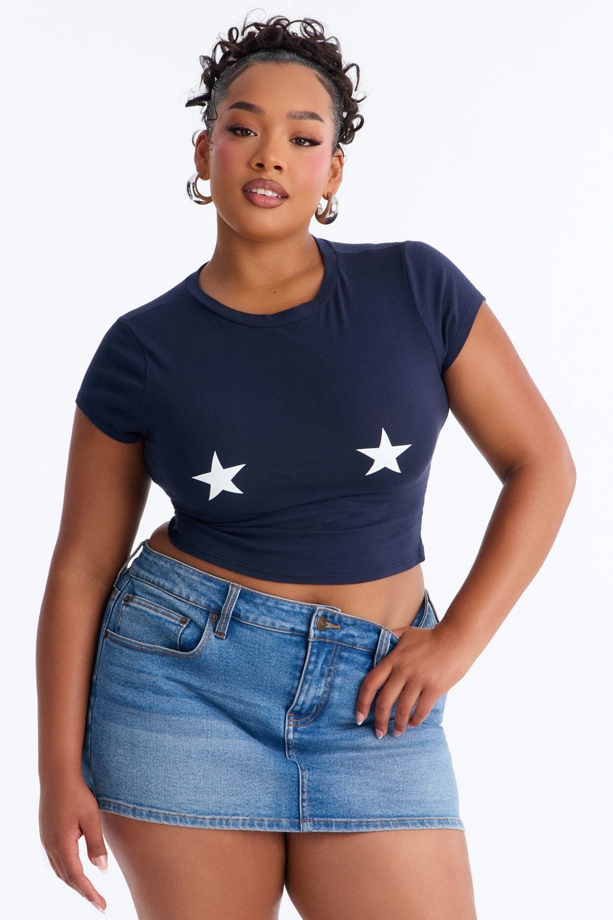 Star Girl Graphic Baby Tee - Navy image 3