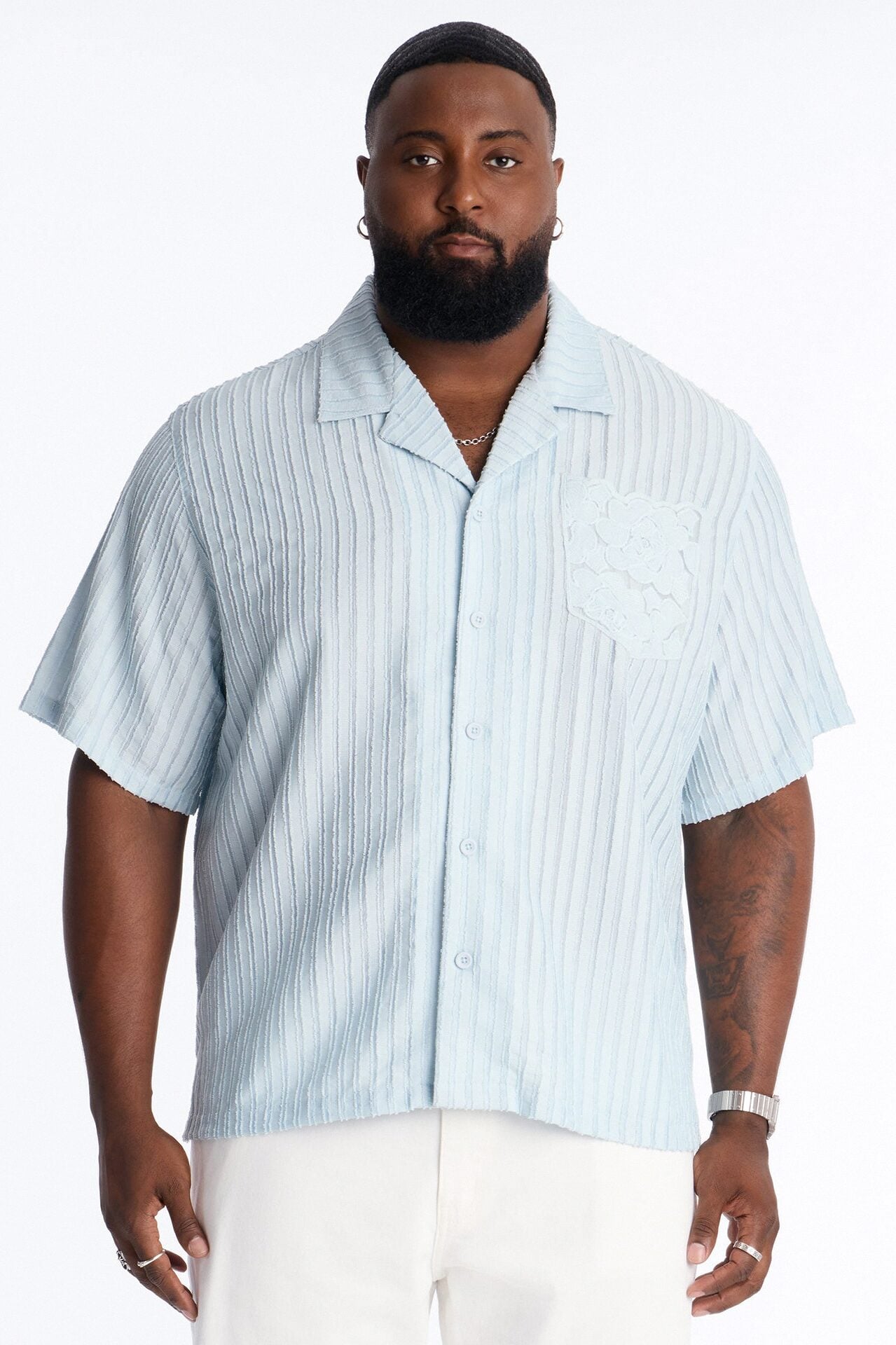 Sunday Social Cuban Collar Button Up Shirt - SkyBlue image 1