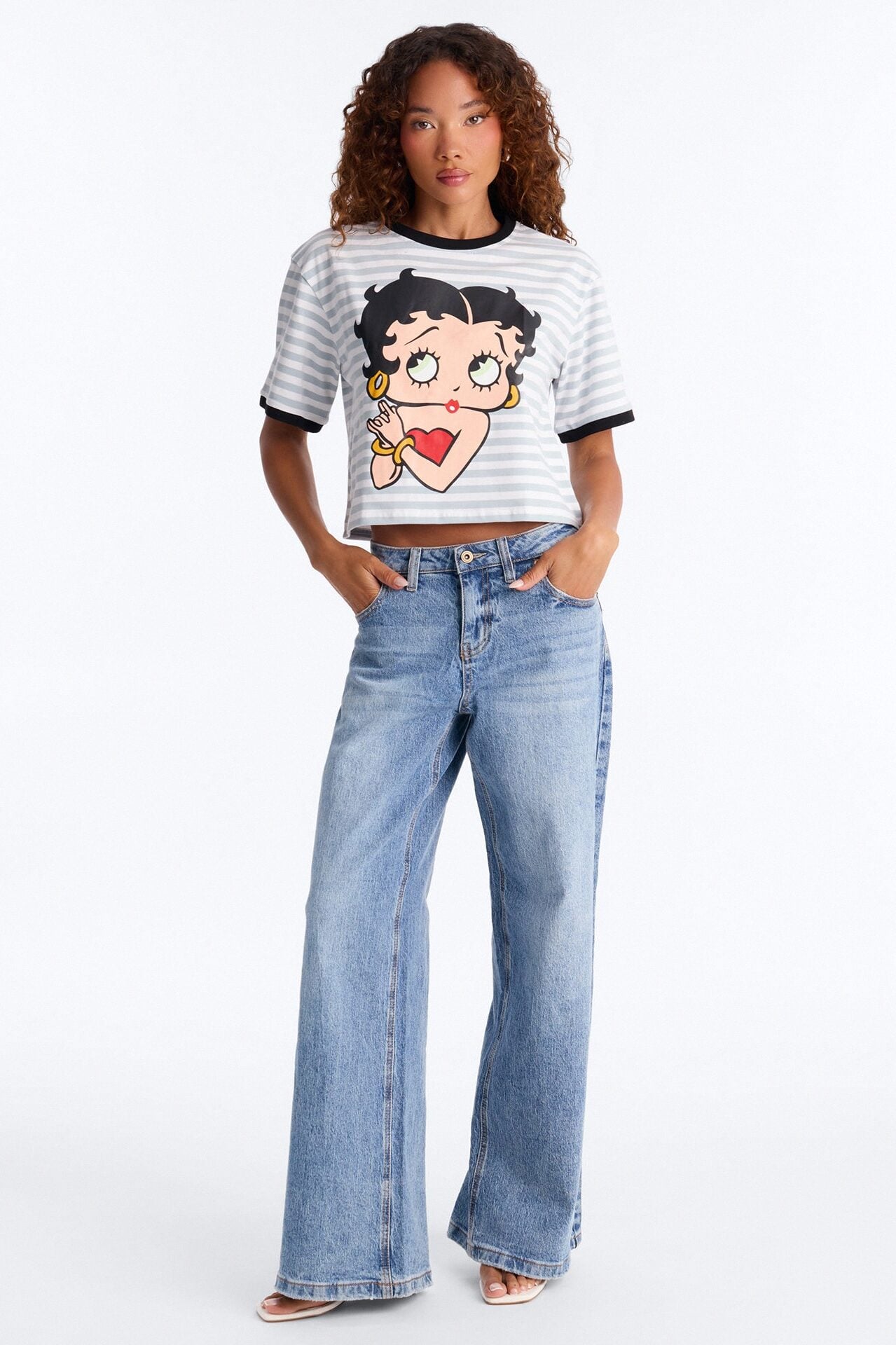 Betty Boop Stripe Crop Tee - Multi Color image 2