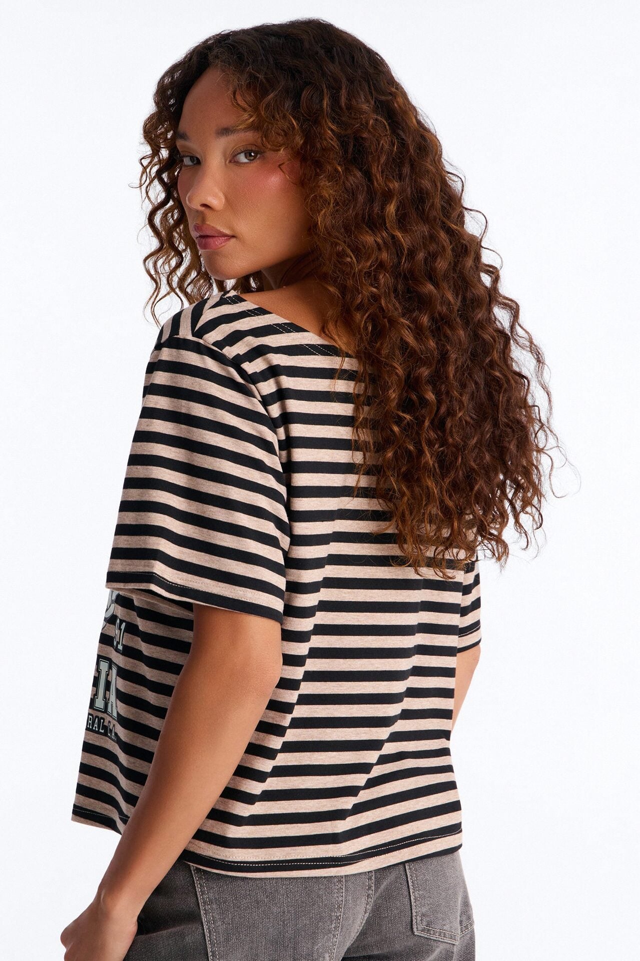 Boyz N The Hood Stripe Off Shoulder Crop Tee - Black image 4