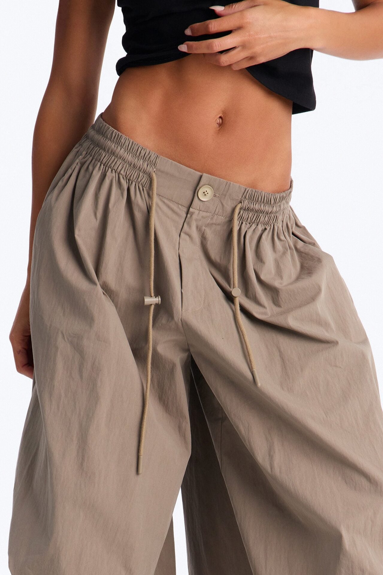 Hazel Stacked Drawstring Waist Super Wide Leg Pant - Caffe image 2