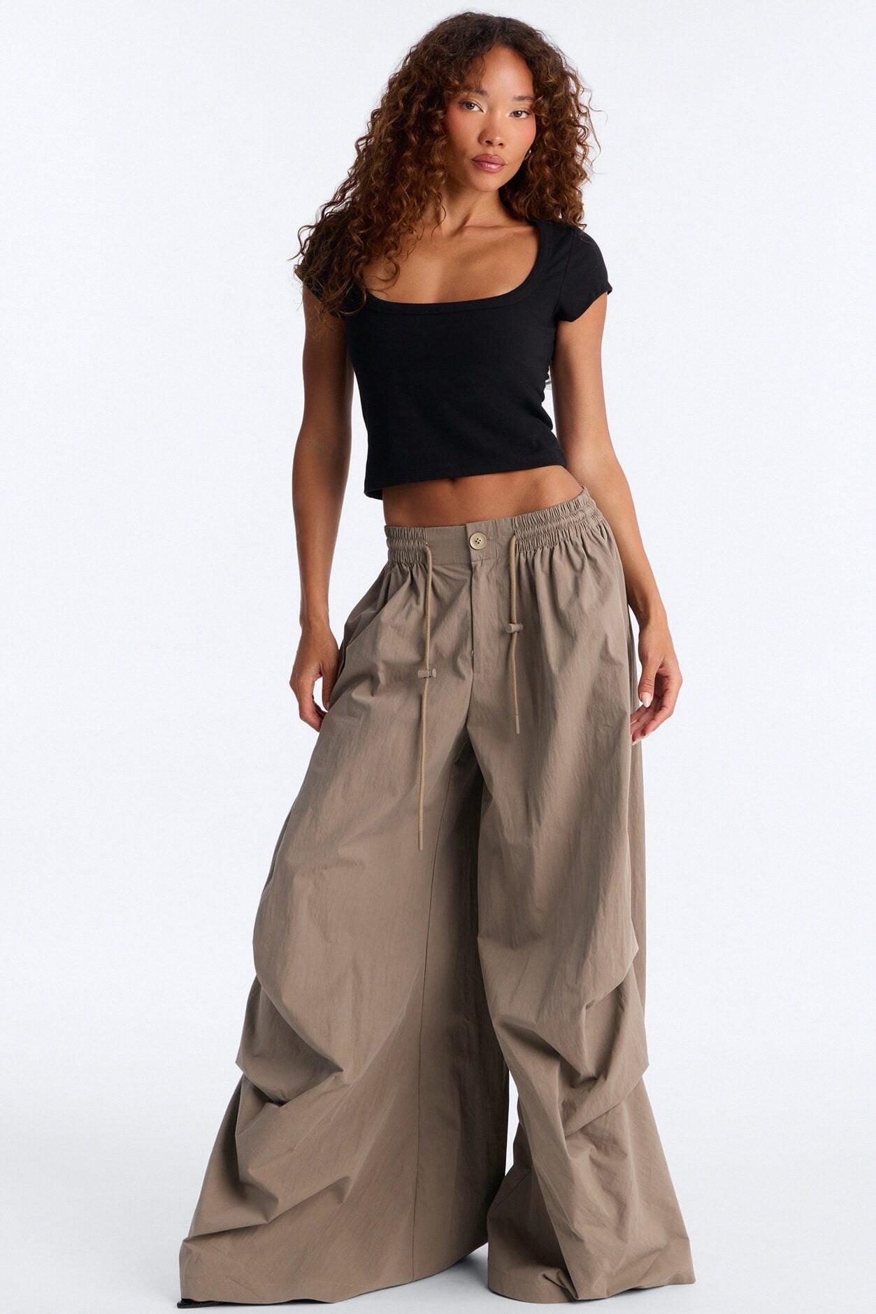 Hazel Stacked Drawstring Waist Super Wide Leg Pant - Caffe image 3