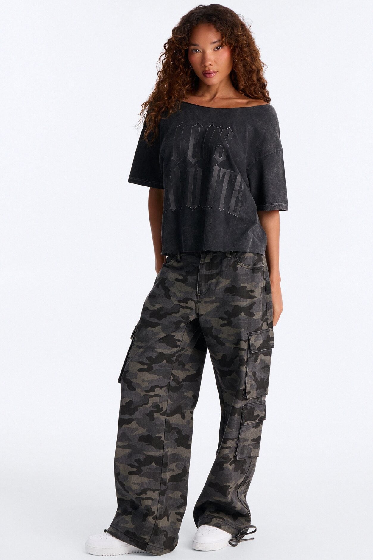 God's Favorite Washed Off Shoulder Tee - Charcoal image 2