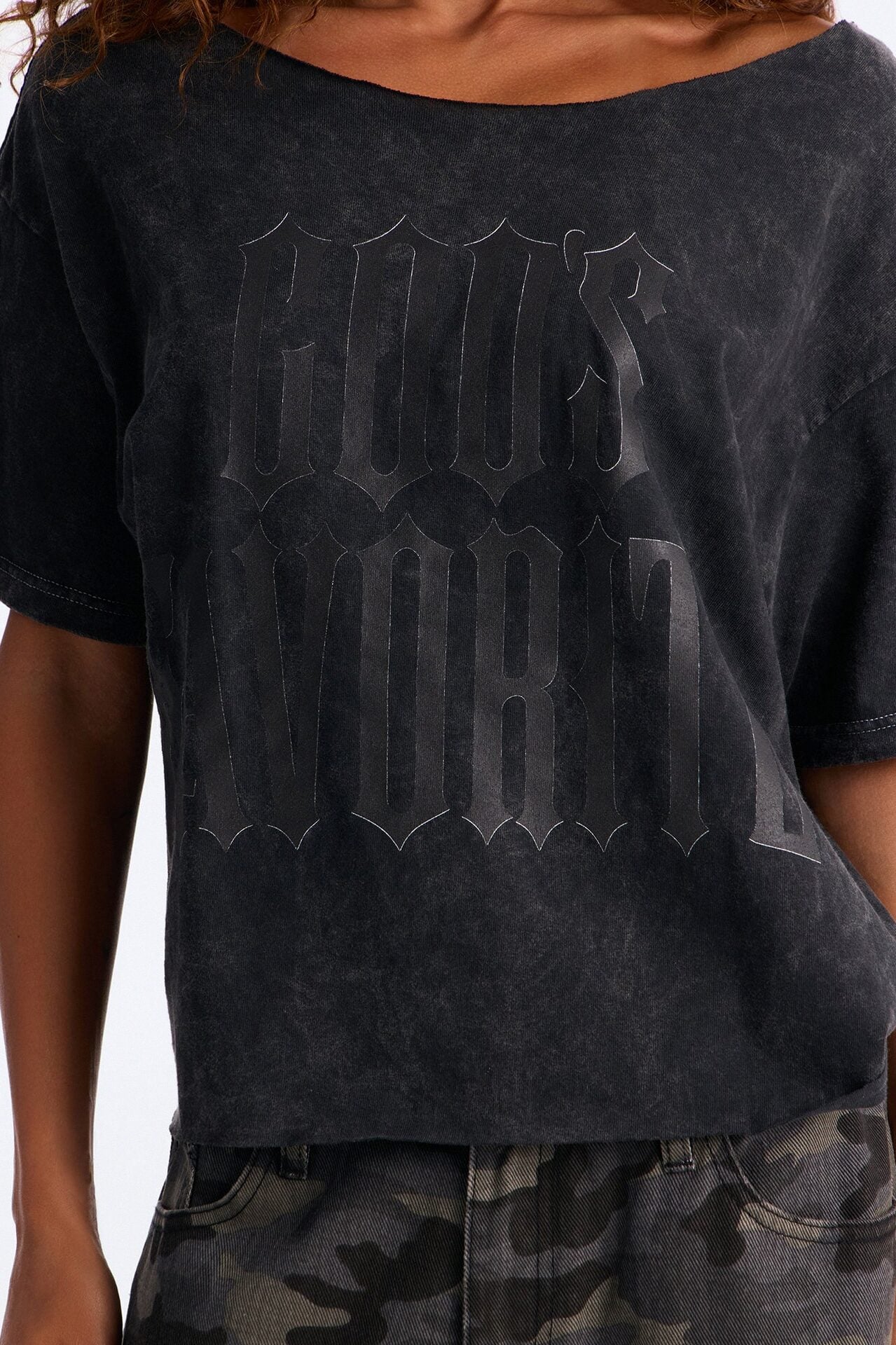 God's Favorite Washed Off Shoulder Tee - Charcoal image 3
