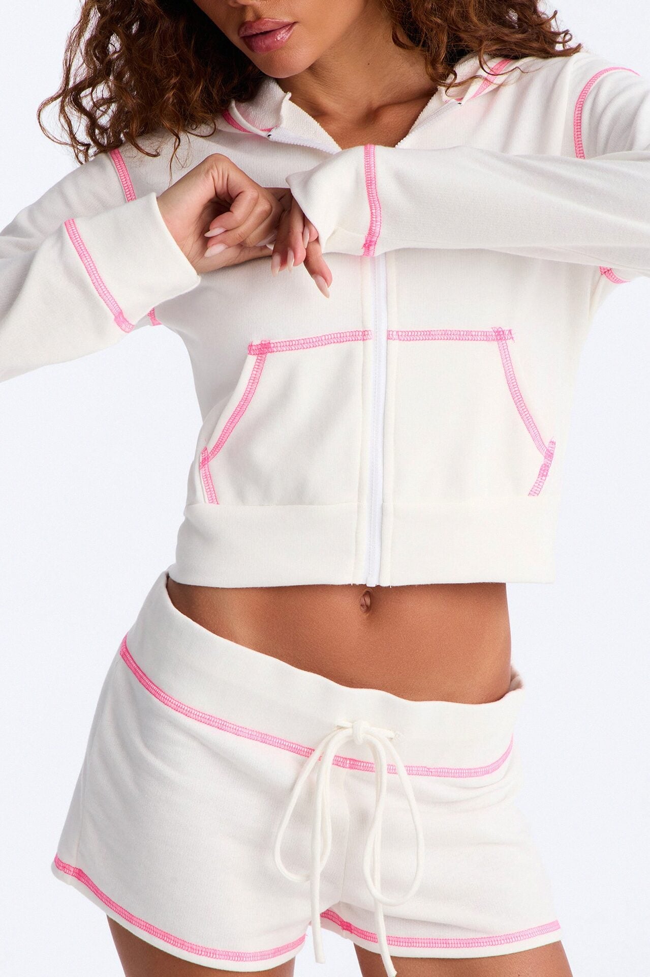 Juliana Zip Up Hoodie Micro Short Set - Ivory image 3