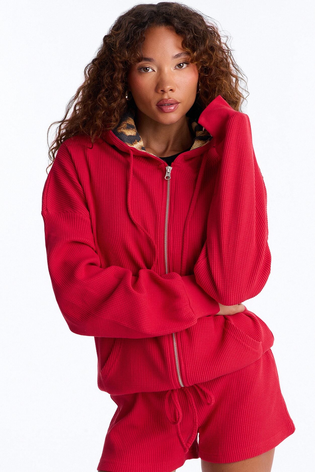 Rowan Waffle Leopard Short Set - Red/combo image 3