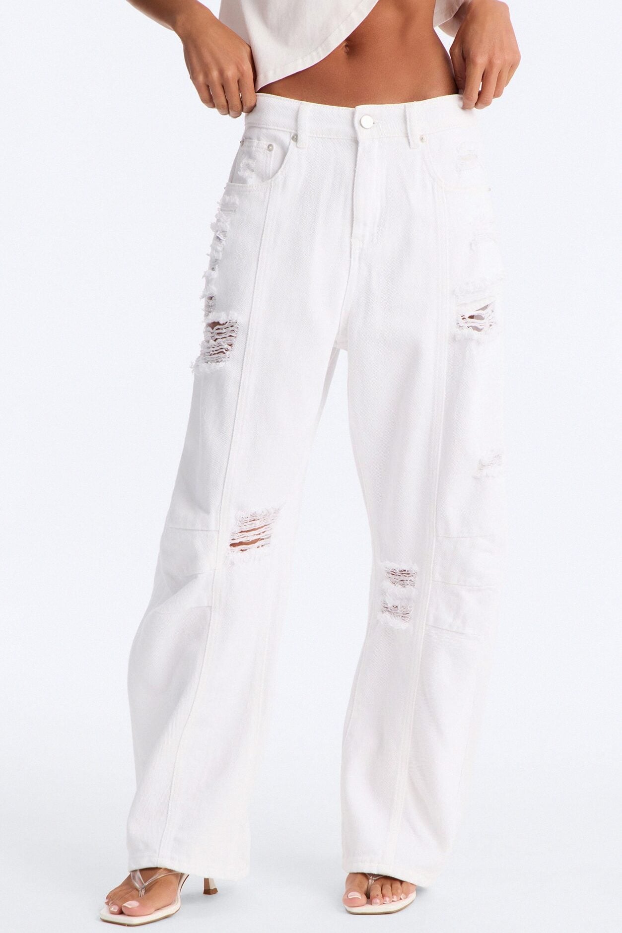 New Standard Ripped Barrel Leg Jeans - White image 2