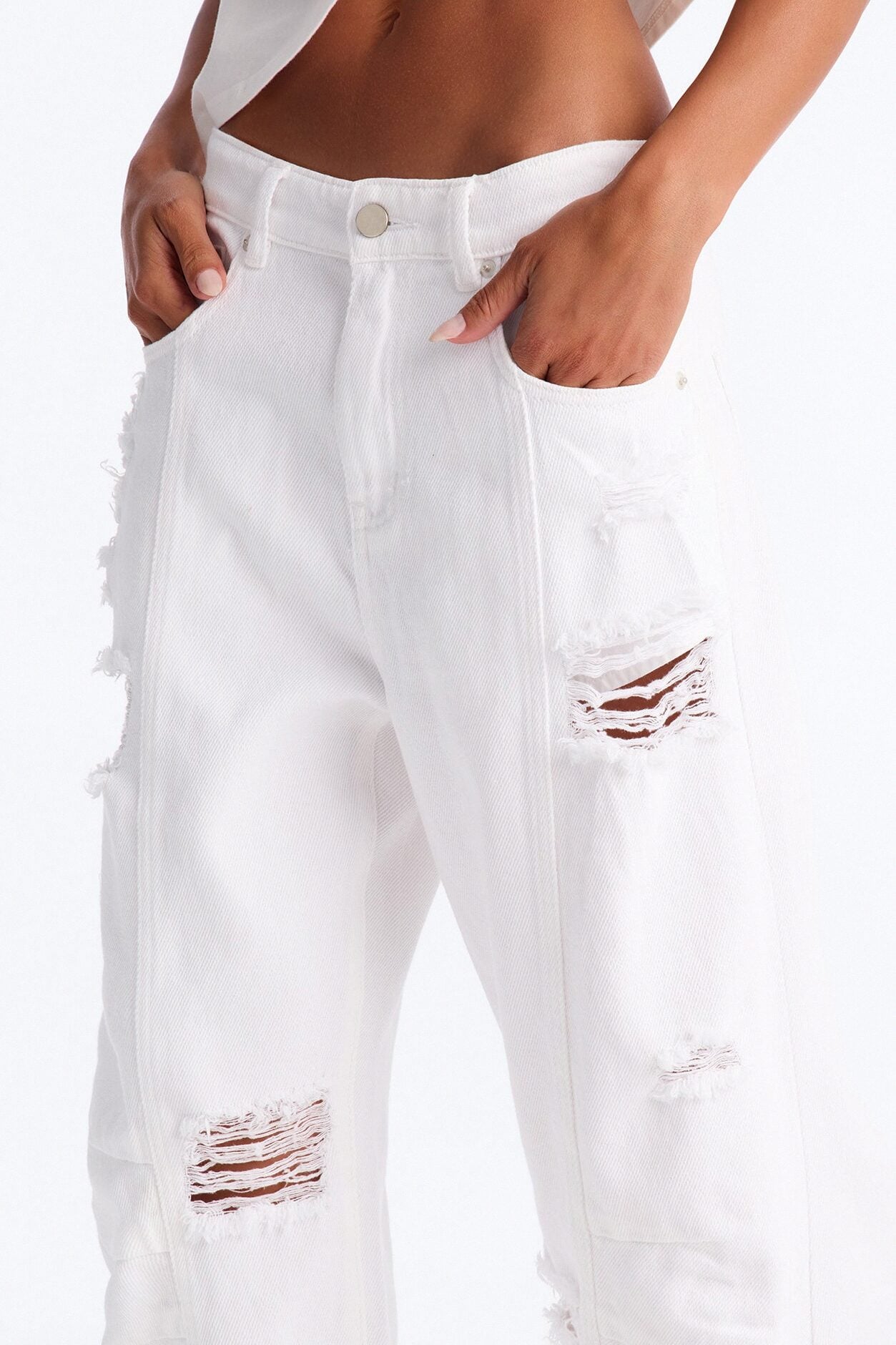 New Standard Ripped Barrel Leg Jeans - White image 3