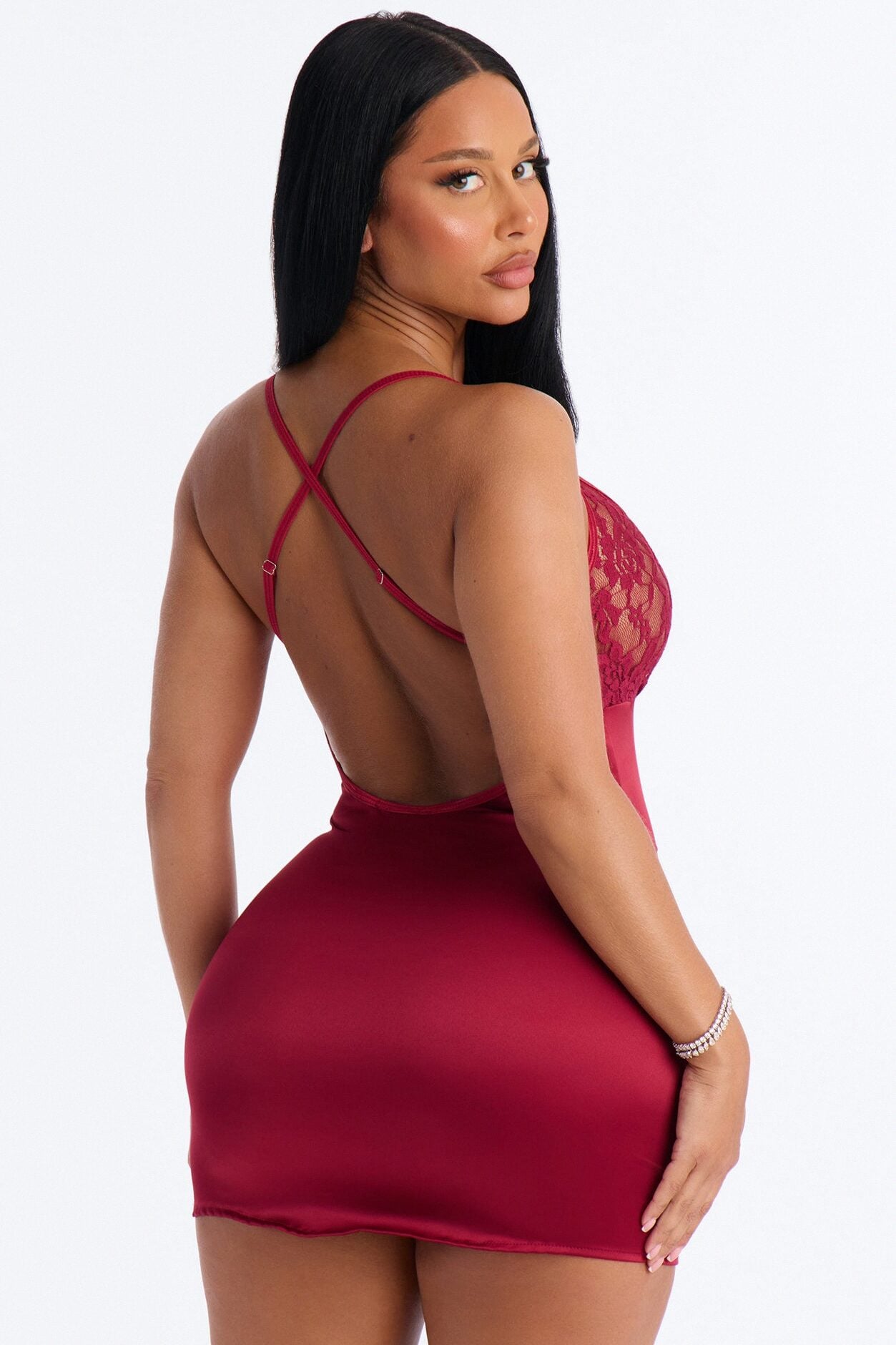 Melina Satin Lace Chemise - Wine image 3