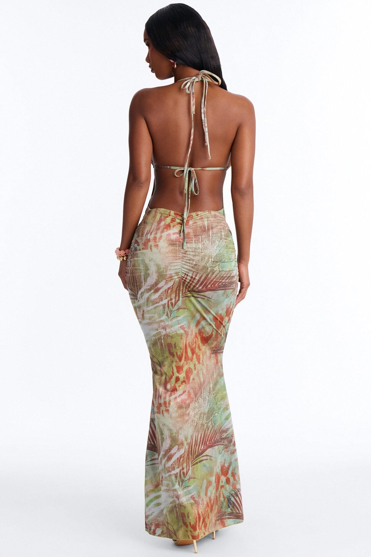 Talita 1 Piece Abstract Halter Swimsuit & Cover Up Maxi Skirt Set - Multi Color image 5