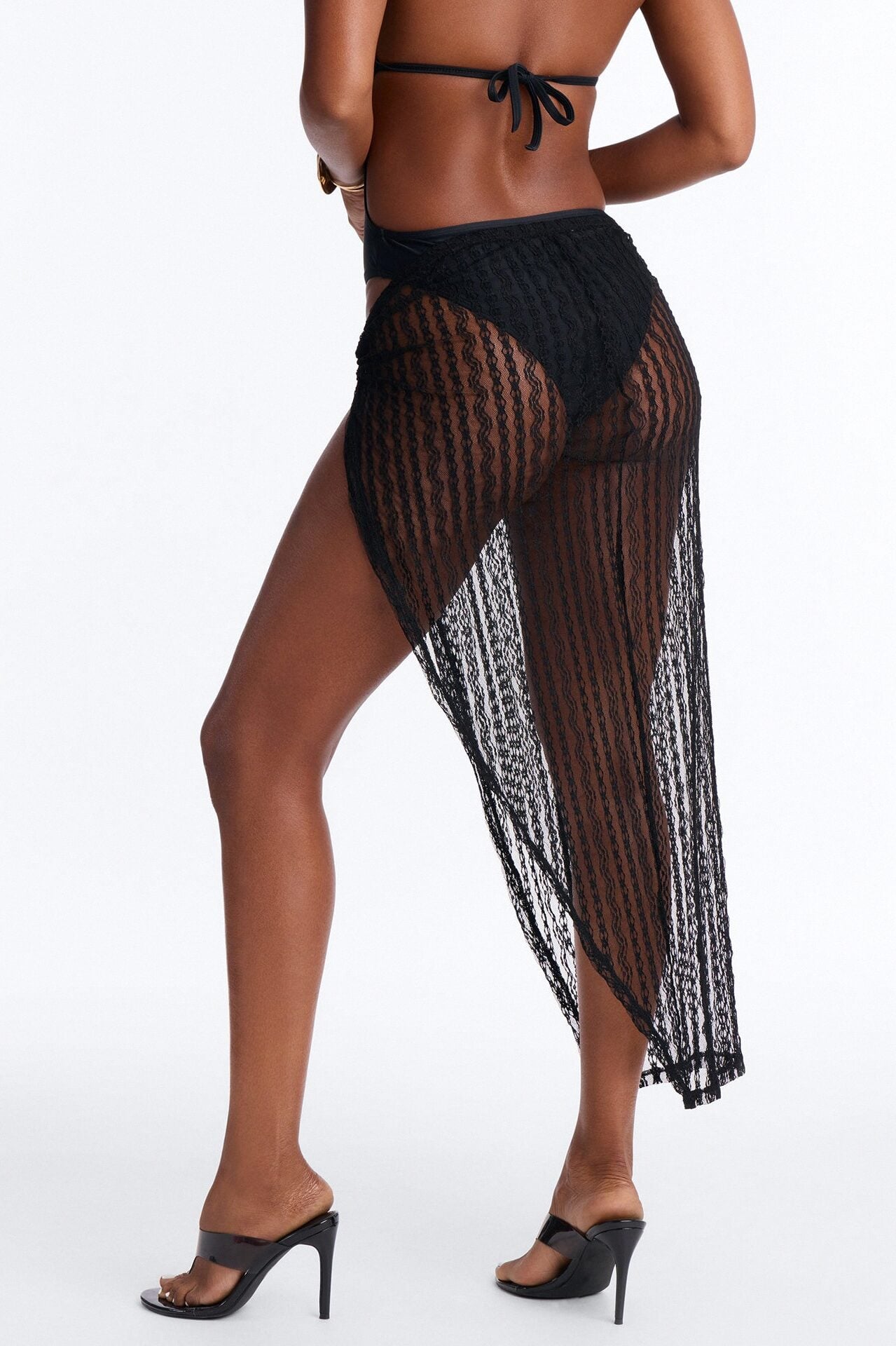 Summer Fling Stripe Lace Shell Hardware Cover Up Skirt - Black image 4