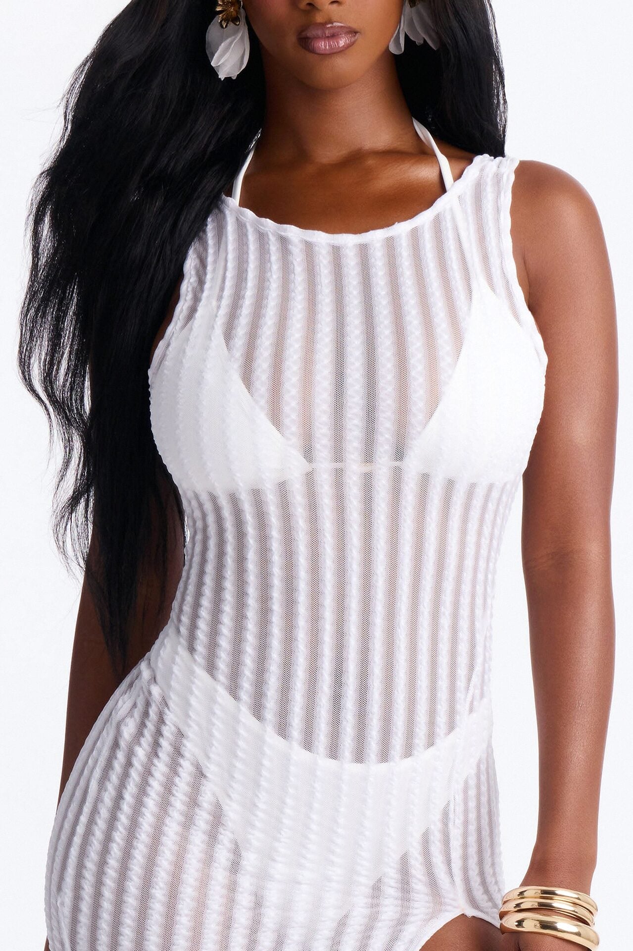 Island Breeze Mesh Slit Cover Up Maxi Dress - White image 3