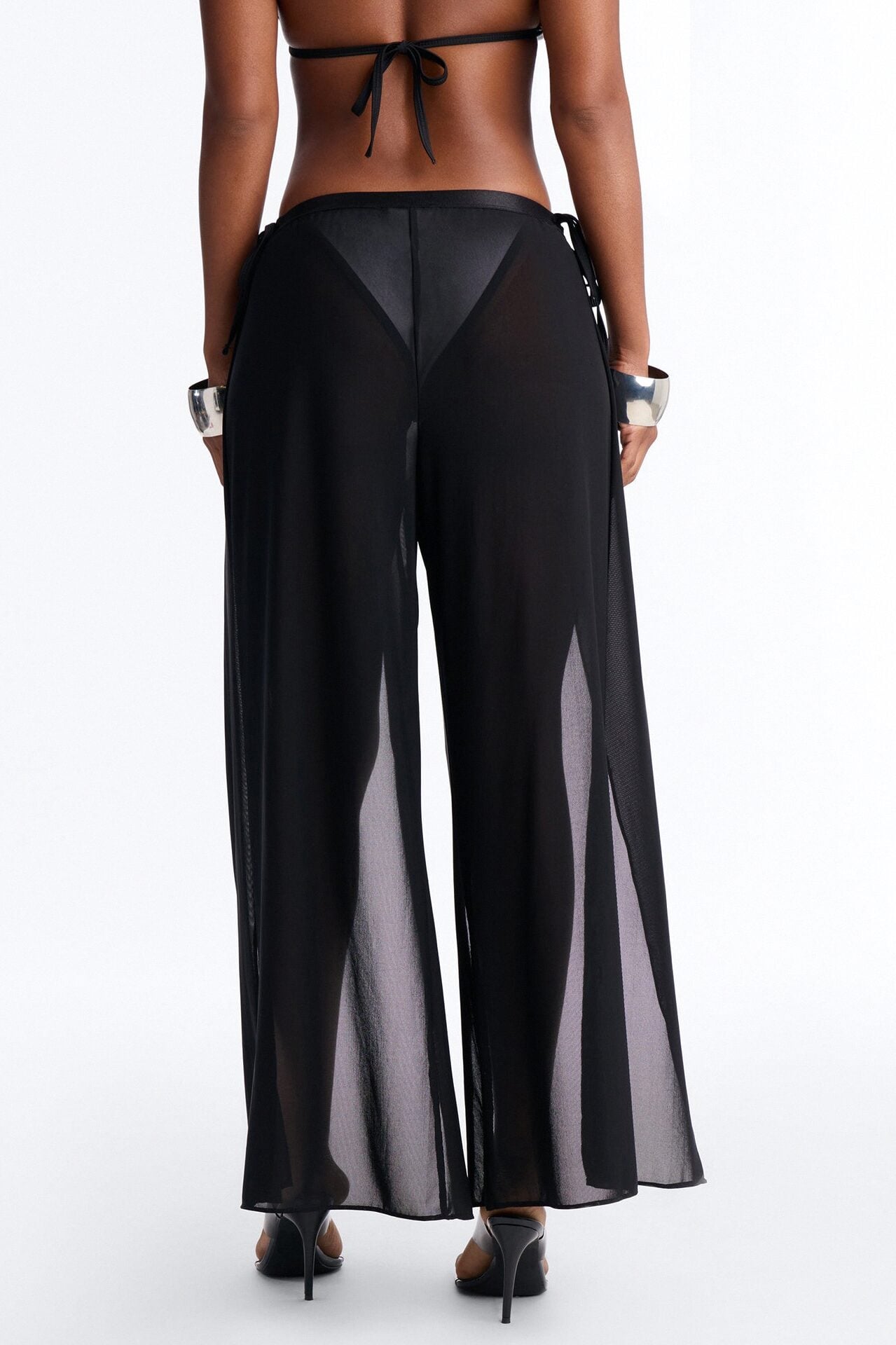 Keep It Moving Mesh Swim Cover Up High Slit Pants - Black image 4