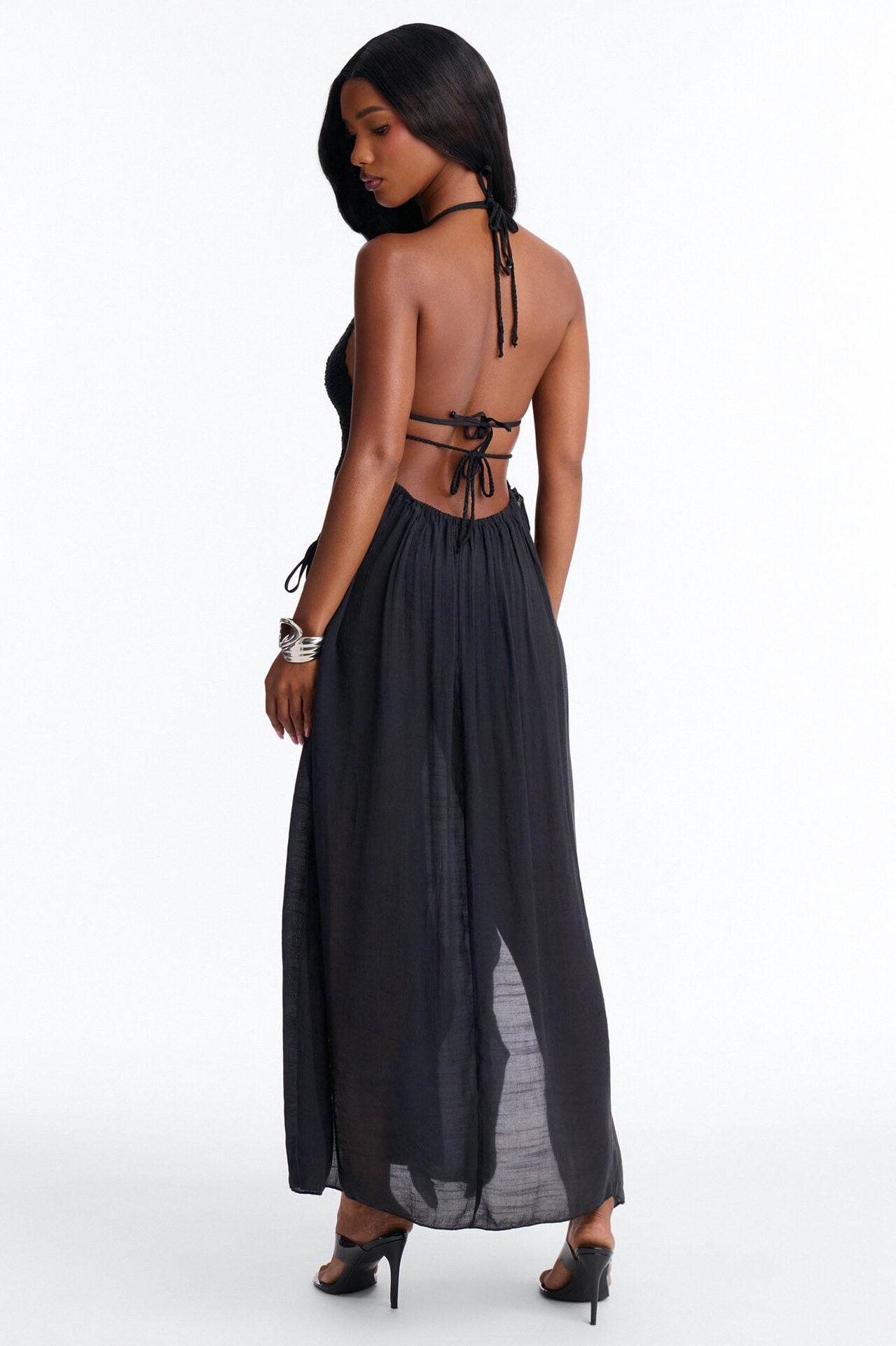Loren Cover Up Crochet Halter Maxi Dress - Black image 4