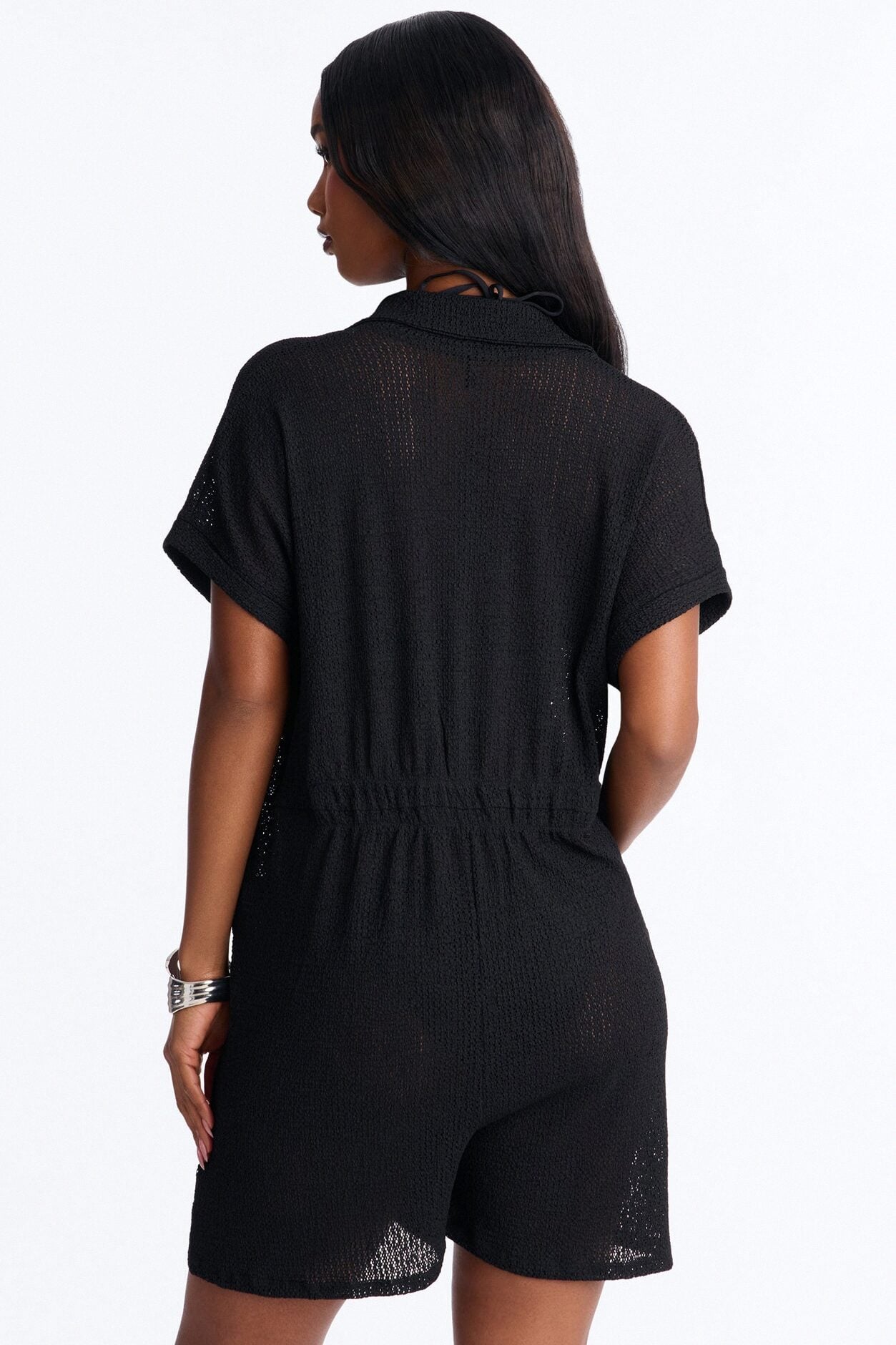 Ocean Breeze Knit Button Up Cover Up Romper - Black image 4