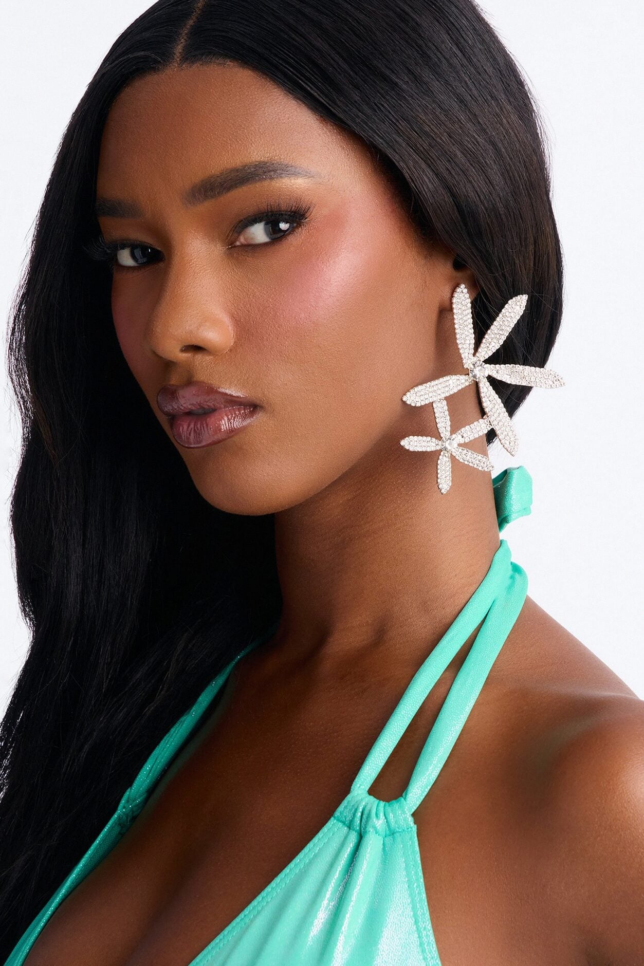 Frosted Floral Shine Earrings - Silver image 2