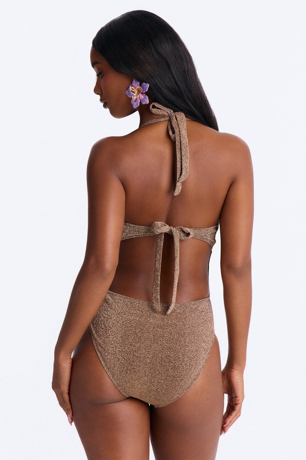 Ainsley Shimmer 1 Piece Halter Chain Underwire Swimsuit - Brown image 3