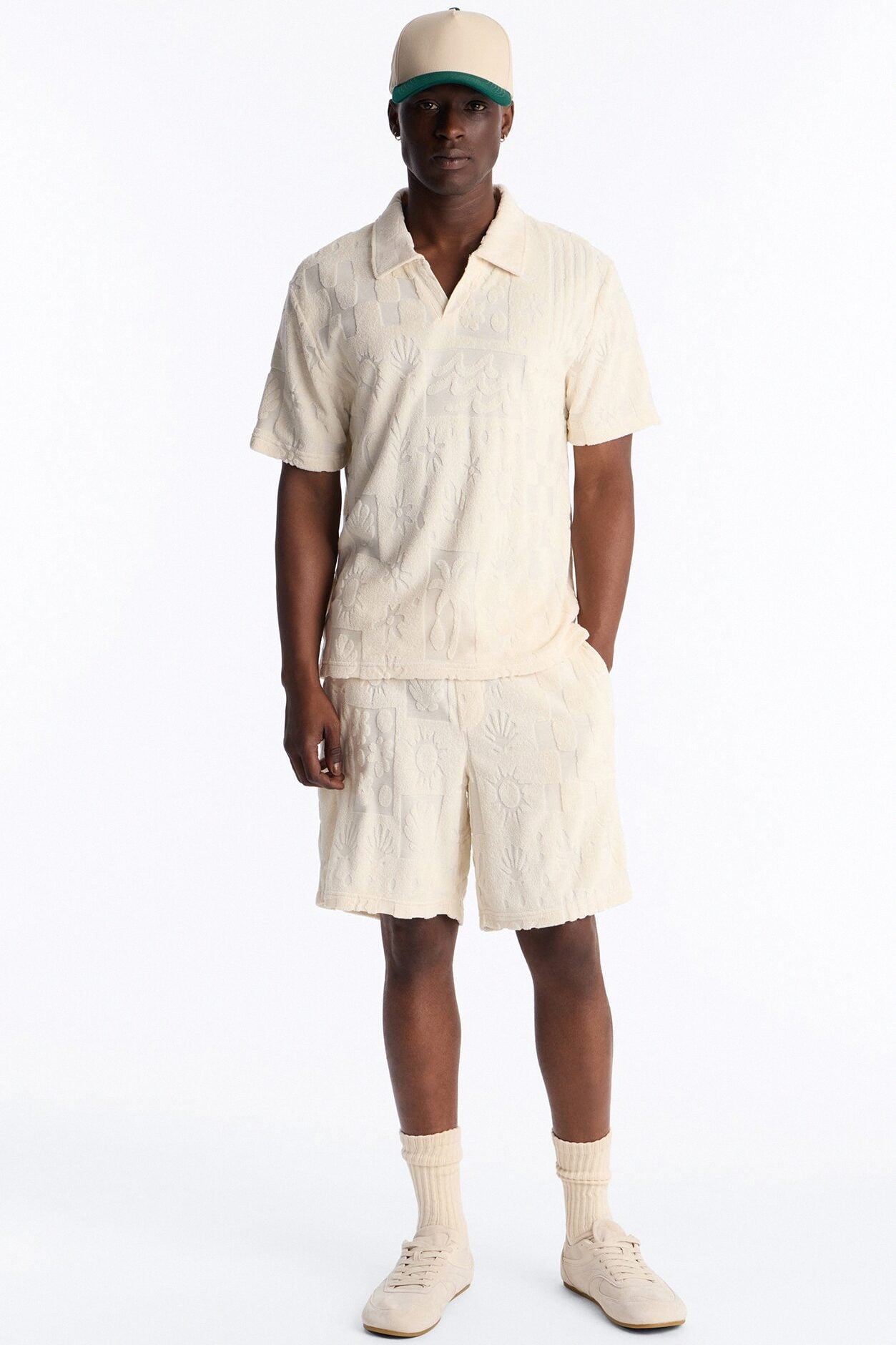 Cloud Jacquard Terry Johnny Collar Shirt - Cream image 2