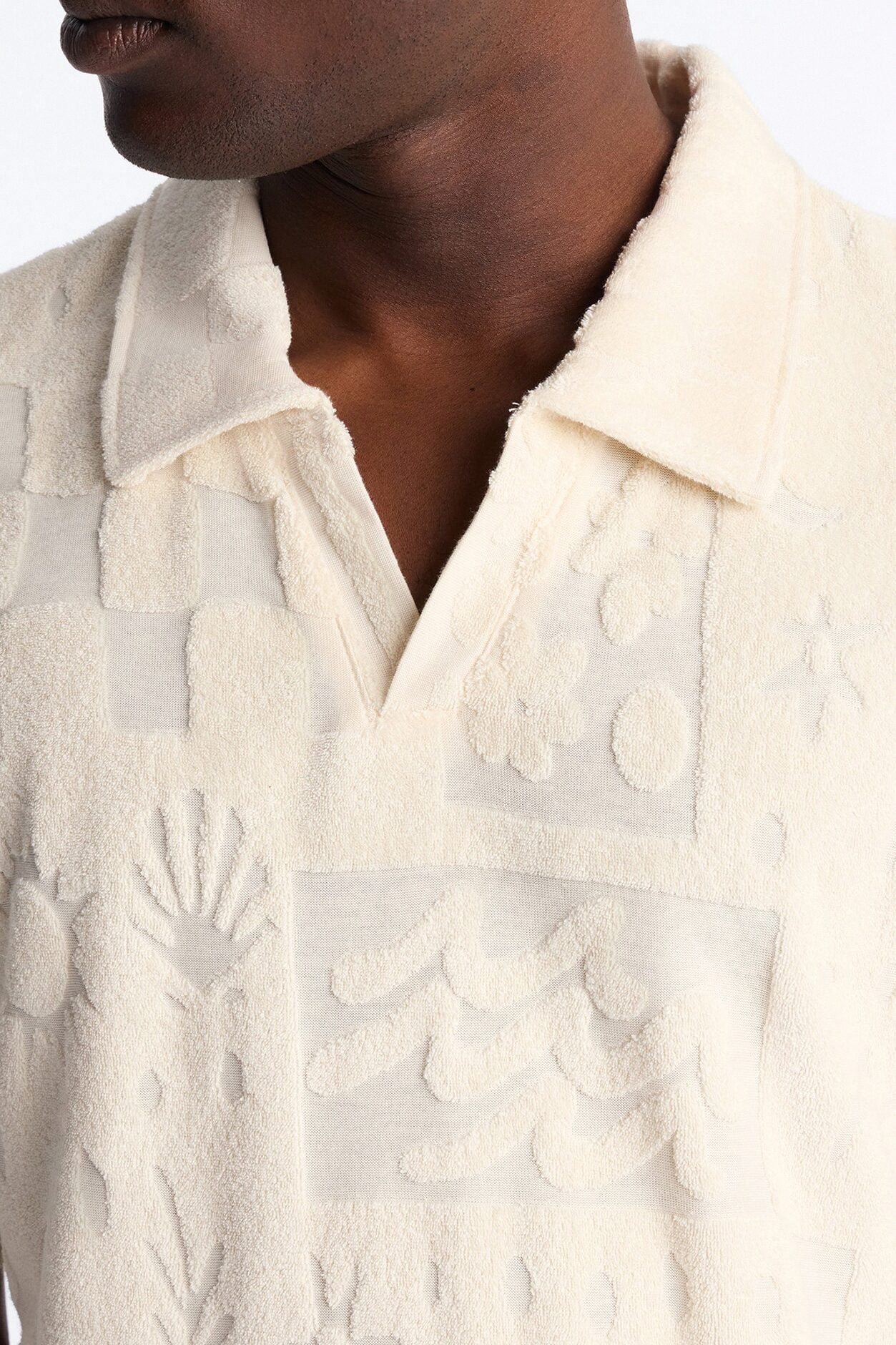 Cloud Jacquard Terry Johnny Collar Shirt - Cream image 3