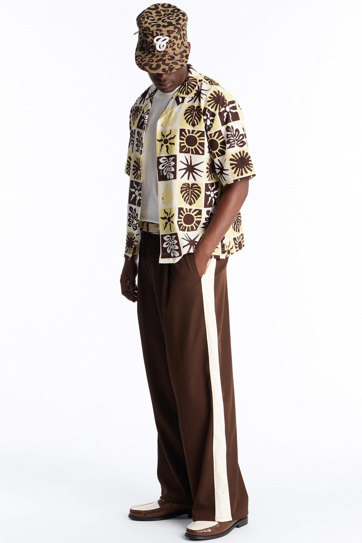 Satin Side Stripe Wide Leg Trouser - Brown/combo image 2