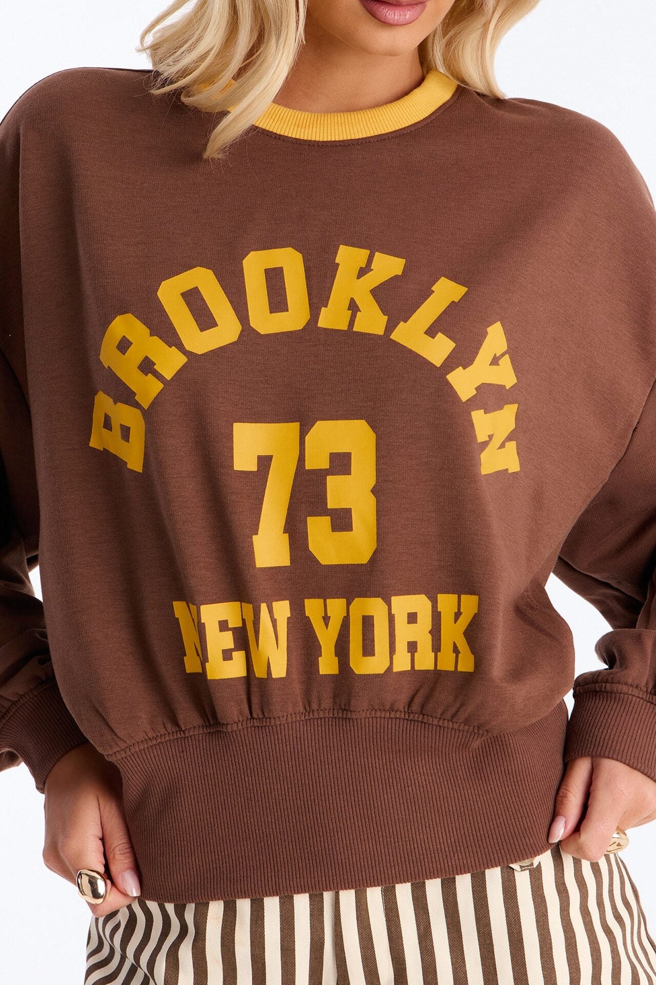 Brooklyn Varsity League Fleece Crew Neck Sweatshirt - Brown image 3
