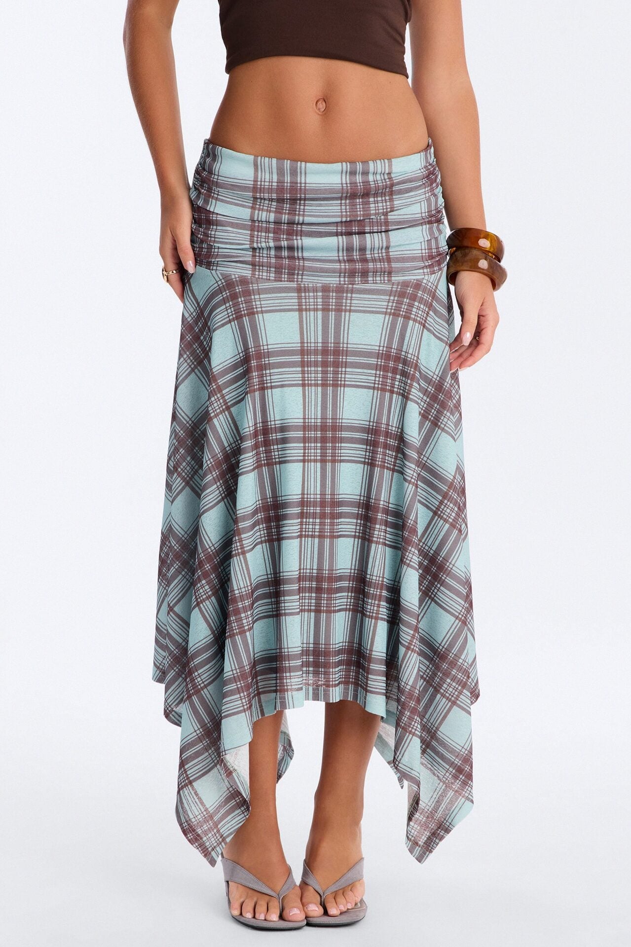 Delilah Asymmetrical Plaid Midi Skirt - Blue/combo image 2
