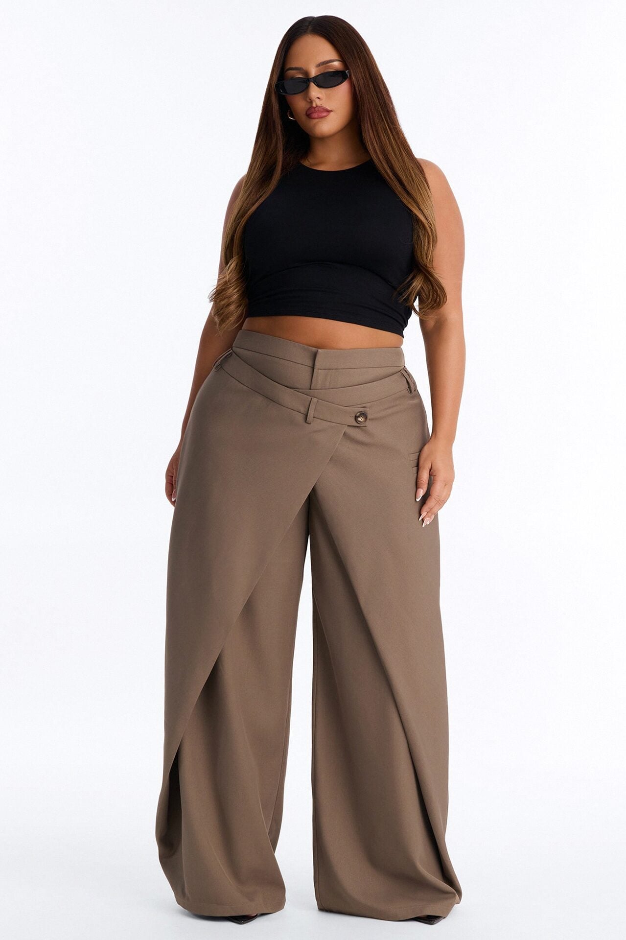 Seeing Double Wide Leg Wrap Front Trouser - Caffe image 1