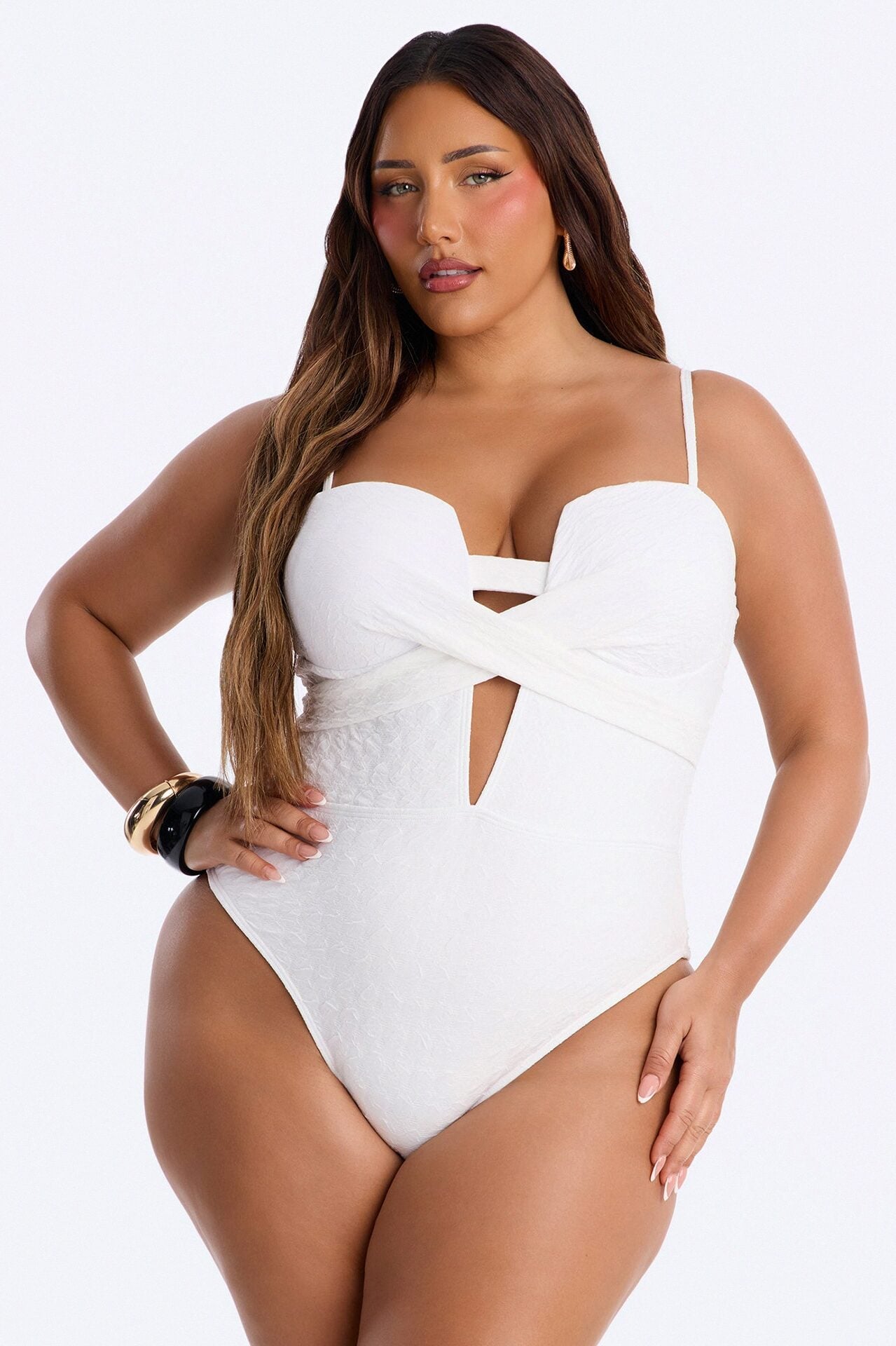 Regan Textured 1 Piece Bandeau Swimsuit - White image 1