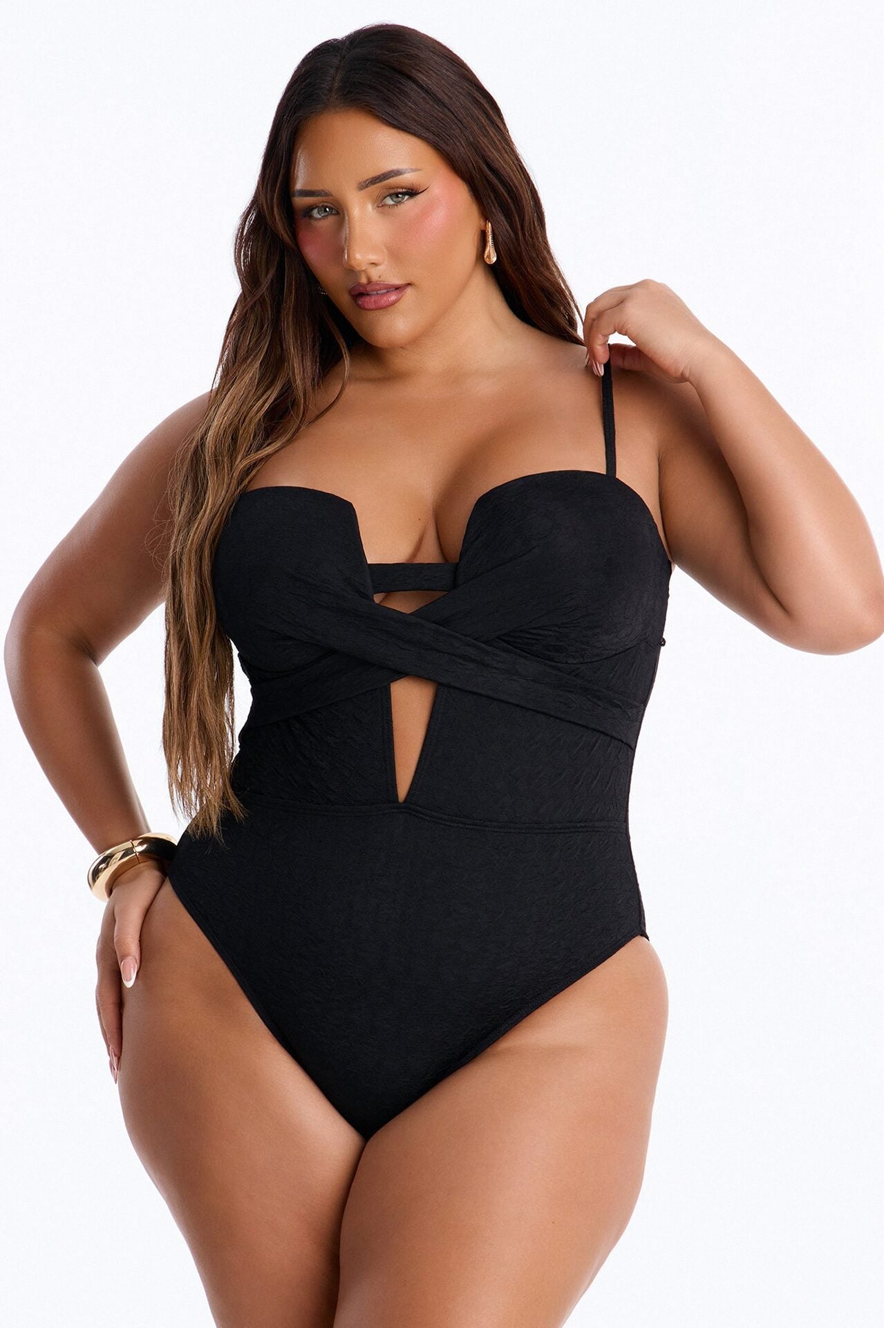 Regan Textured 1 Piece Bandeau Swimsuit - Black image 1