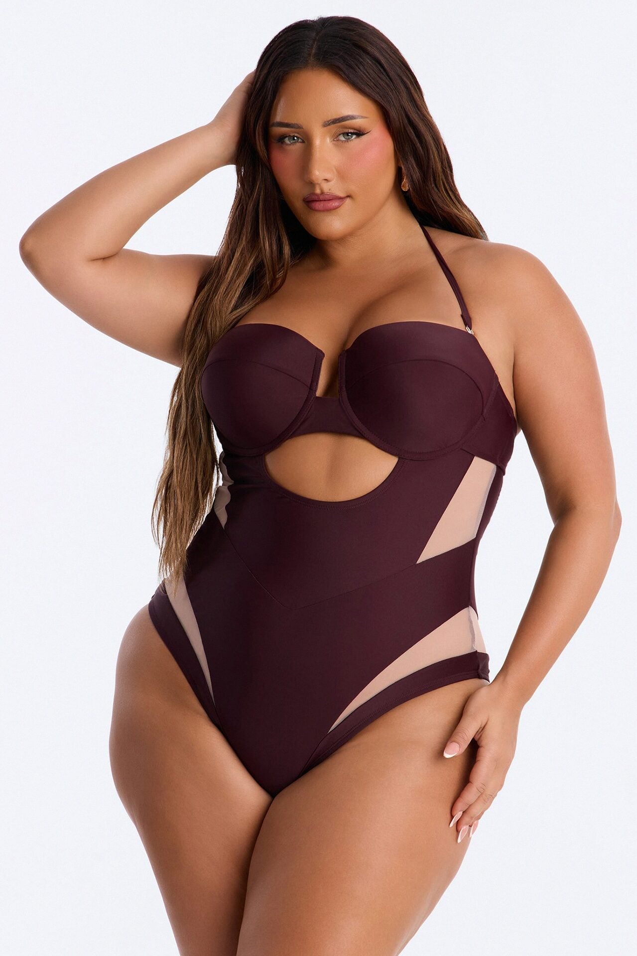 Megan Cutout 1 Piece Swimsuit - Chocolate image 1