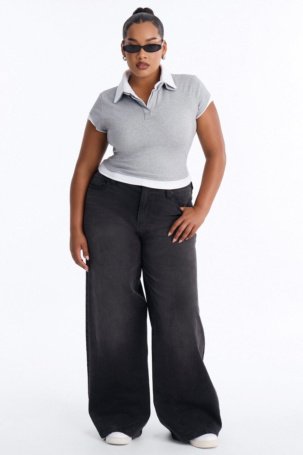Haley Layered Short Sleeve Polo Top - Grey/combo image 5