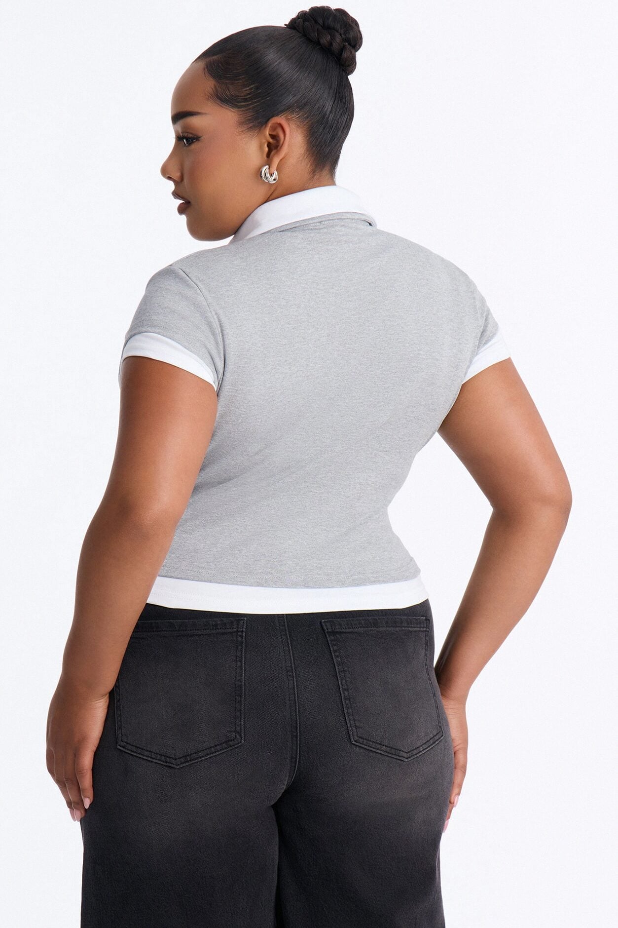 Haley Layered Short Sleeve Polo Top - Grey/combo image 8