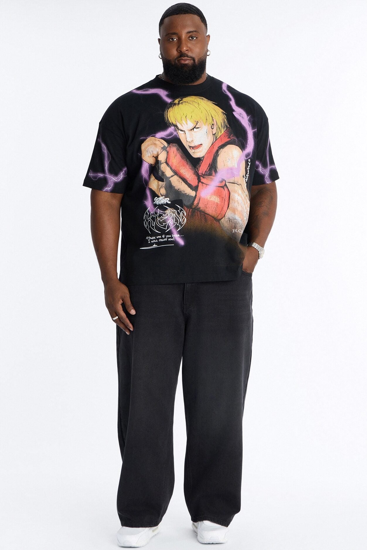Street Fighter Ken Heavy Weight Boxy Short Sleeve Tee - Black image 1