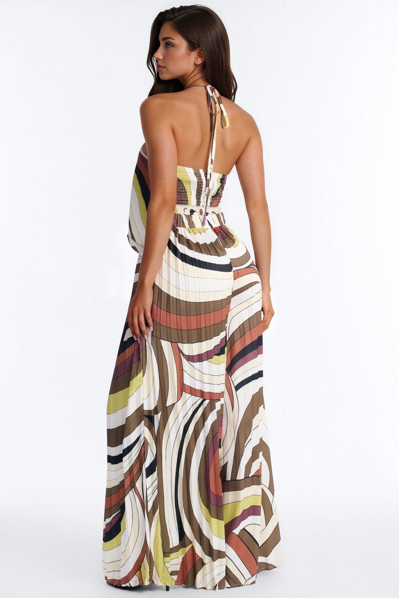 Resort Chic Pleated Wide Leg Jumpsuit - Brown image 4