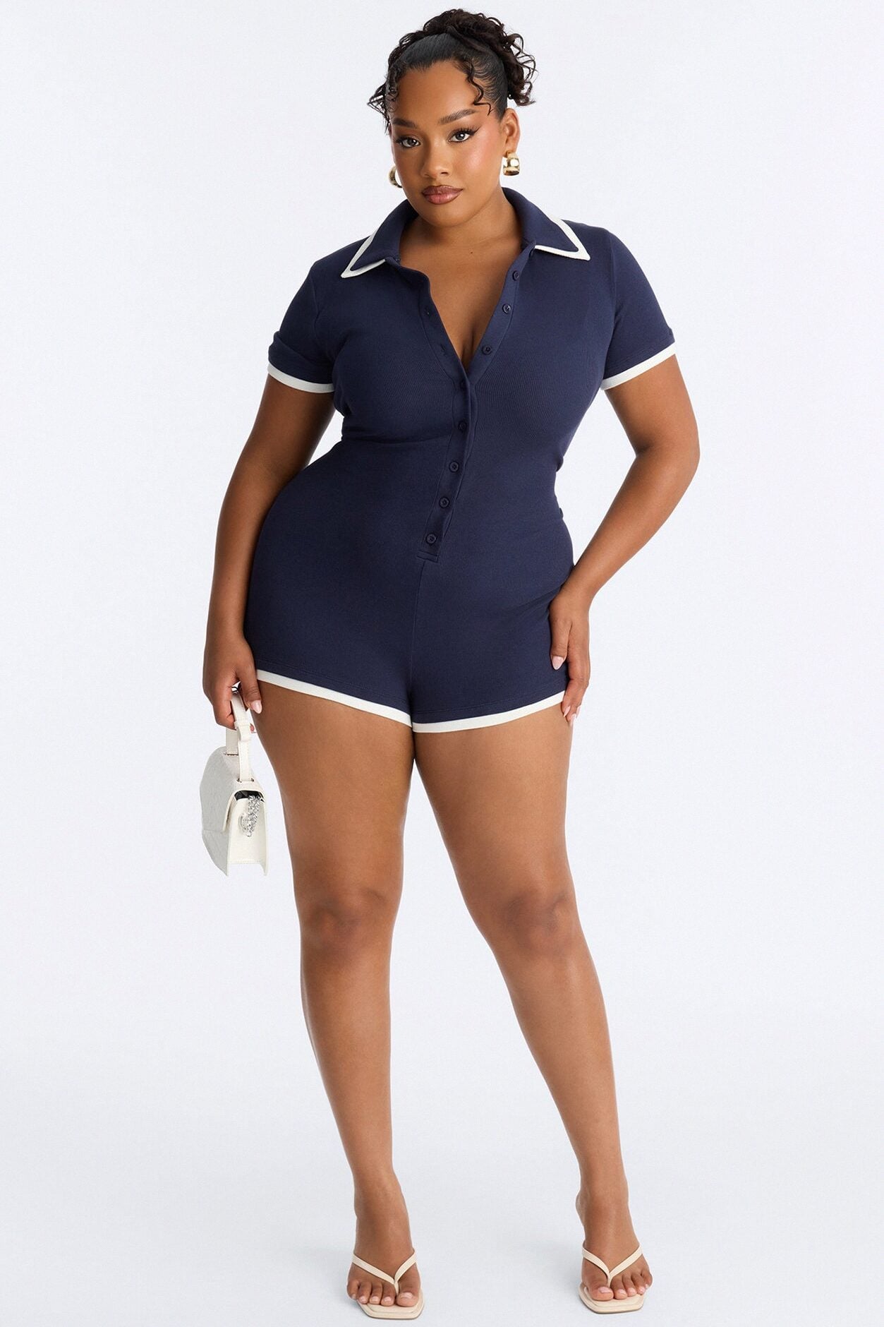 Brielle Double Layer Short Sleeve Romper - Navy image 1