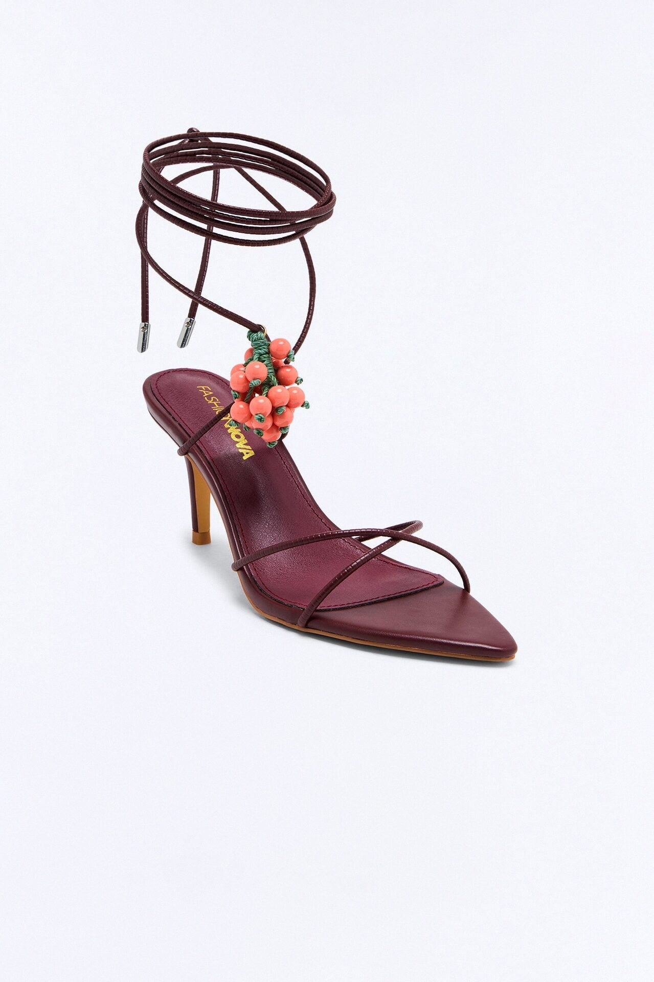 Sina Embellished Wrap Up Heels - Burgundy image 2