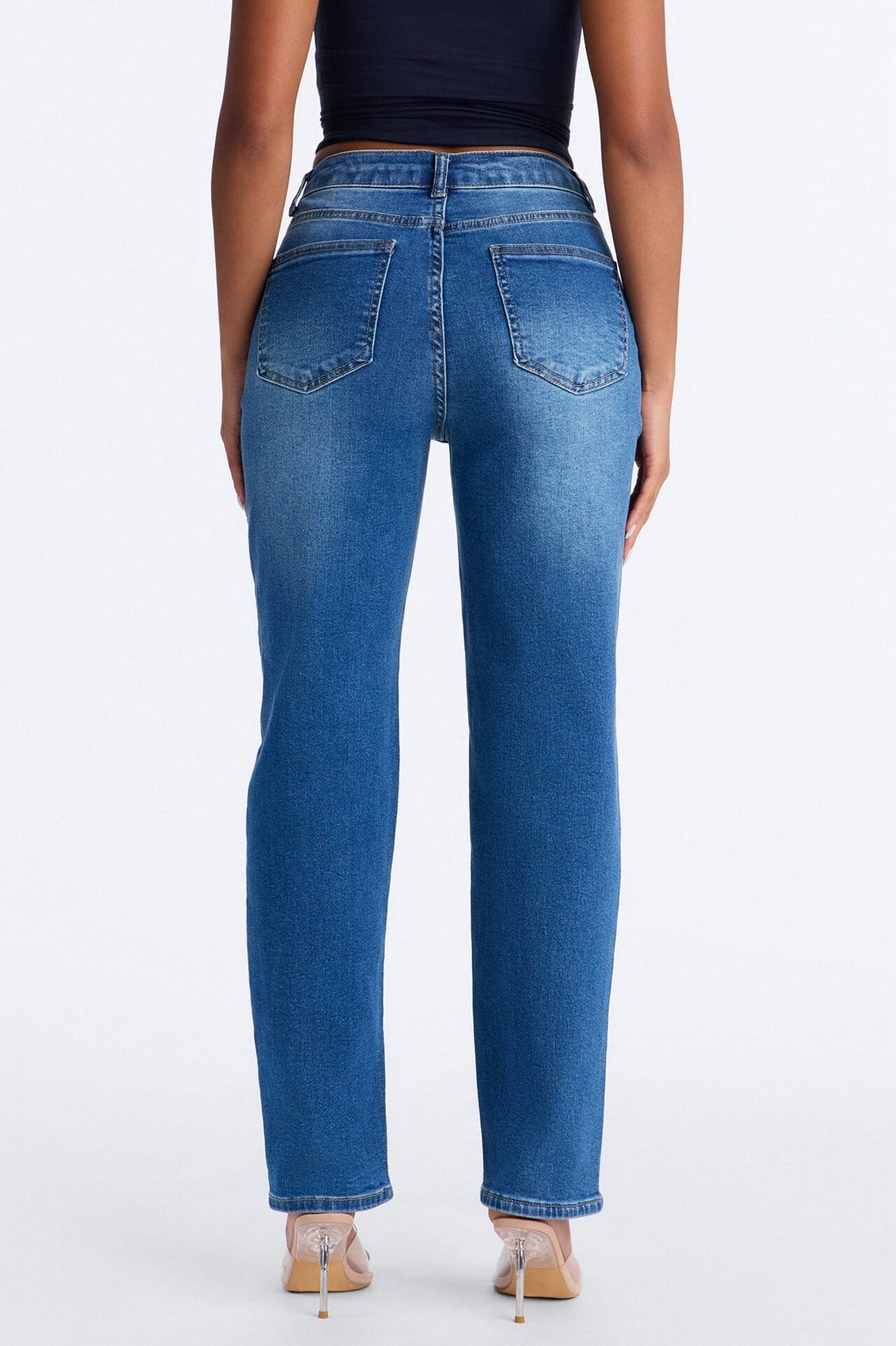 Skye Stretch Ripped Straight Leg Jeans - Medium Wash image 3