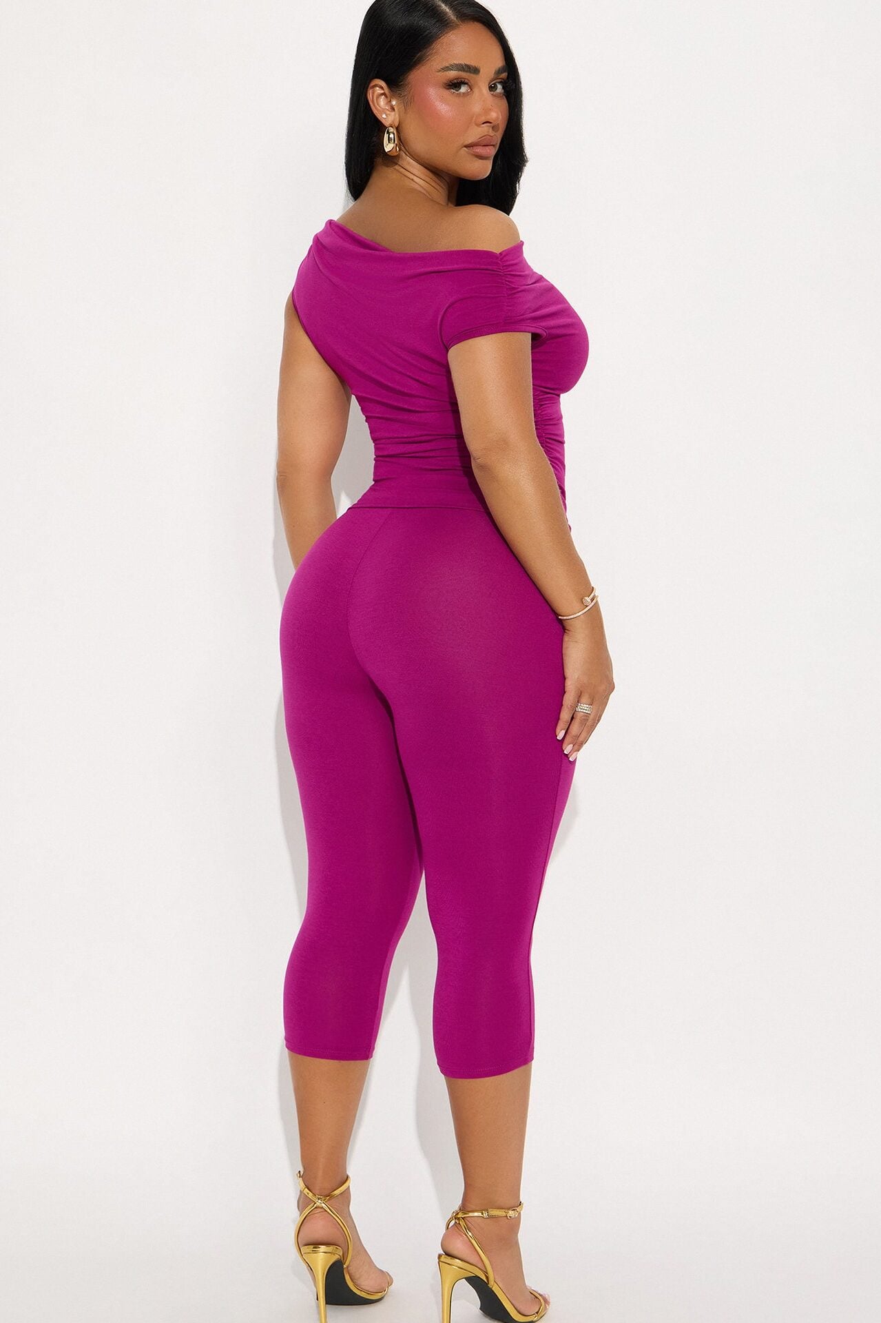 Havana Off Shoulder Capri Pant Set - Magenta image 3