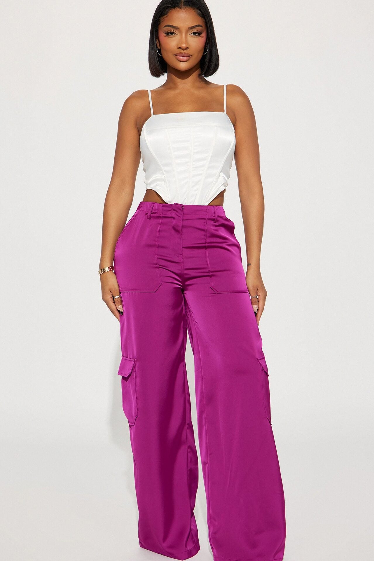 Pretty Girl Satin Cargo Pant - Magenta image 4