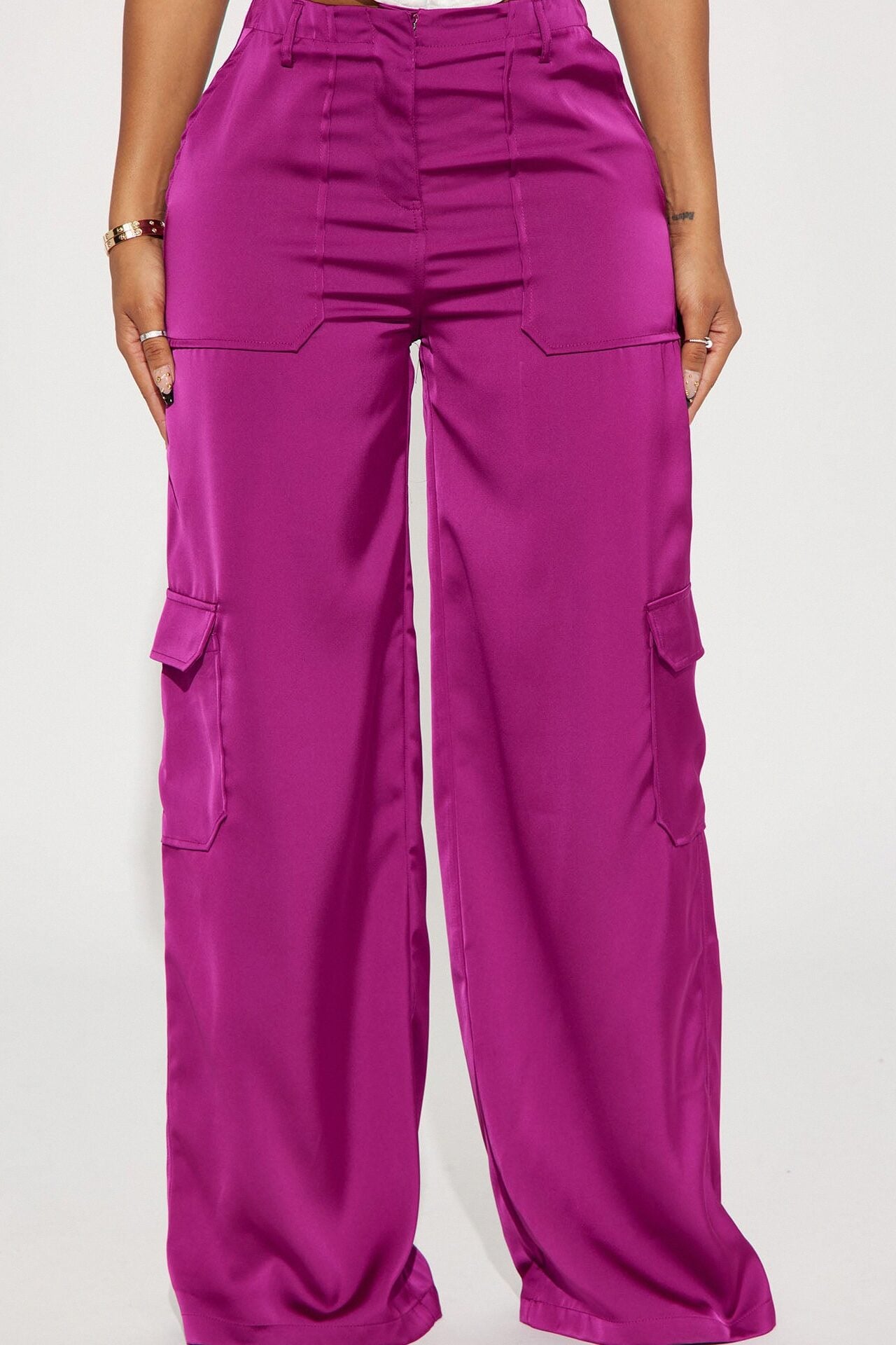 Pretty Girl Satin Cargo Pant - Magenta image 5