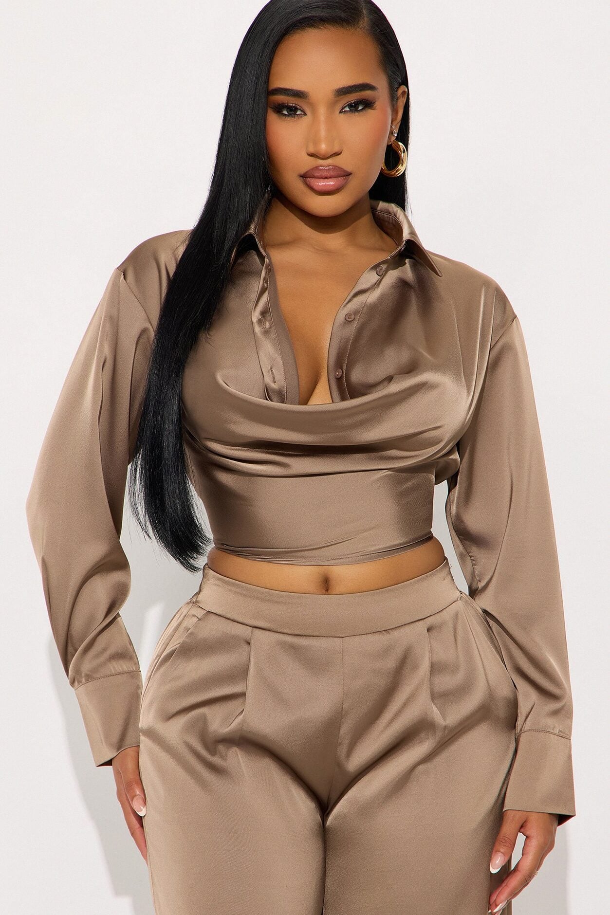 Champagne Dreams Satin Pant Set - Bronze image 2