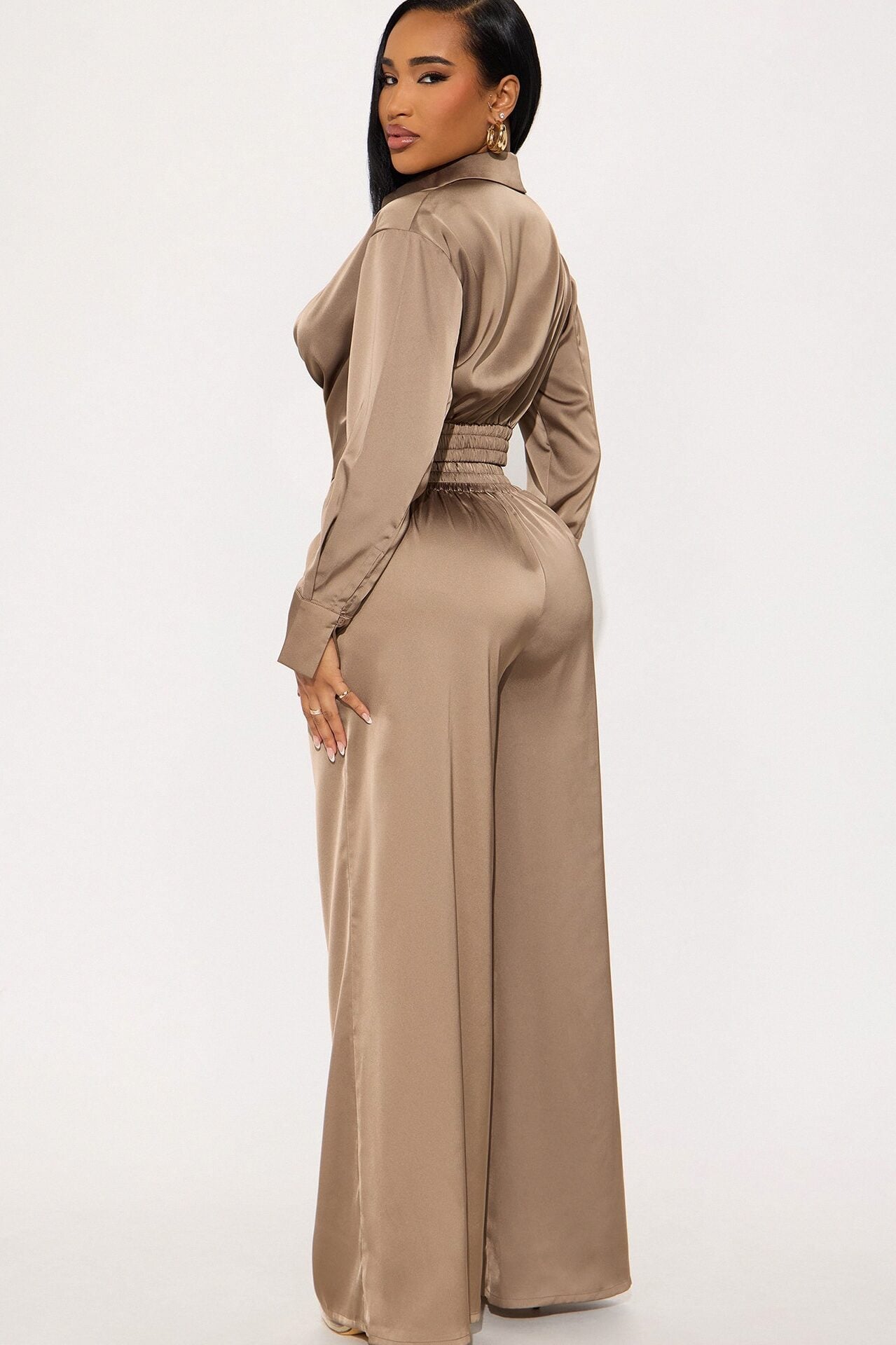 Champagne Dreams Satin Pant Set - Bronze image 3